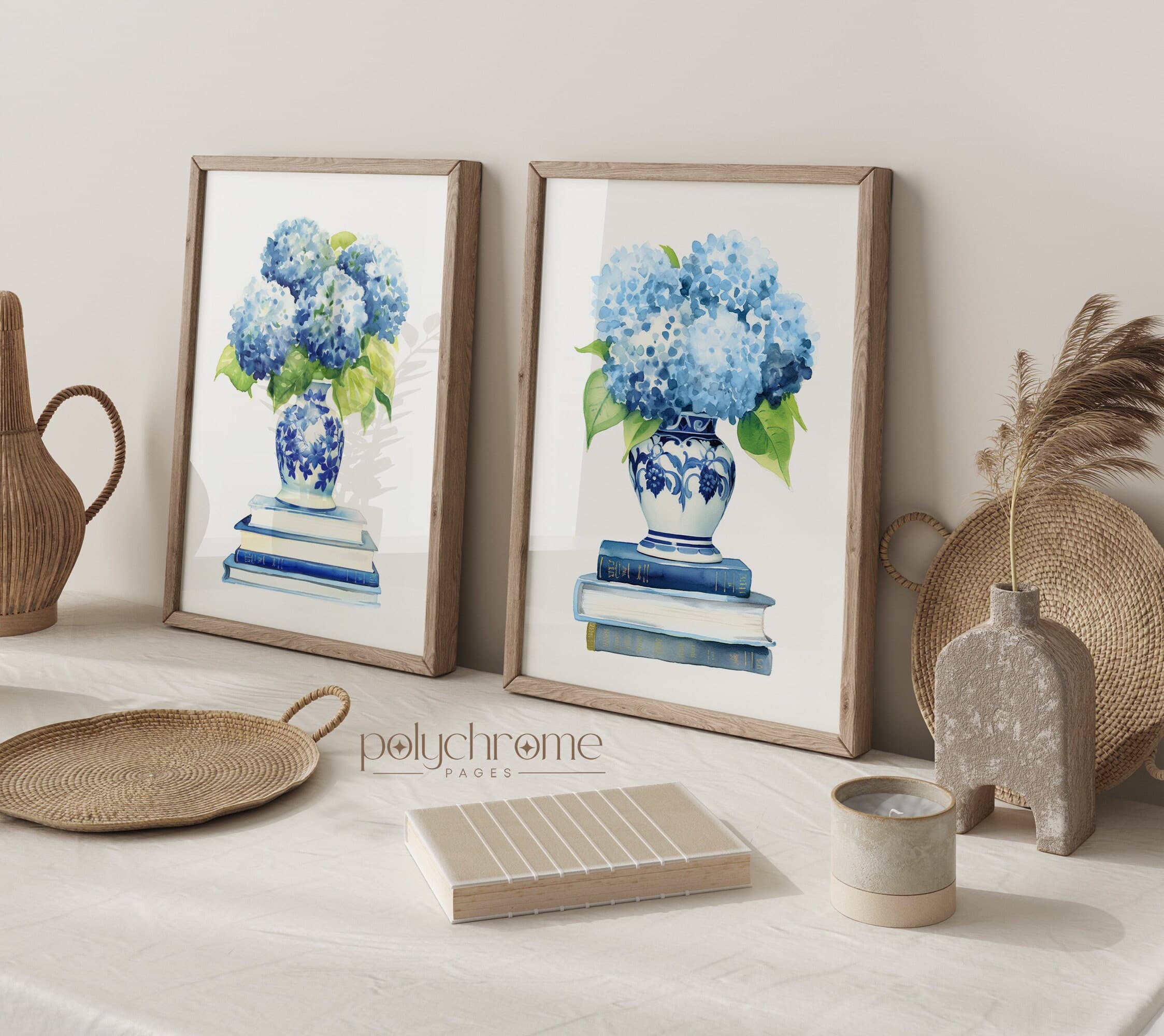 Blue Hydrangeas in Chinoiserie, Hamptons Style Flower Bouquets in Blue and White China, Gifts for Book Lovers | Paper prints 5x7 - 24x36 in - image 3