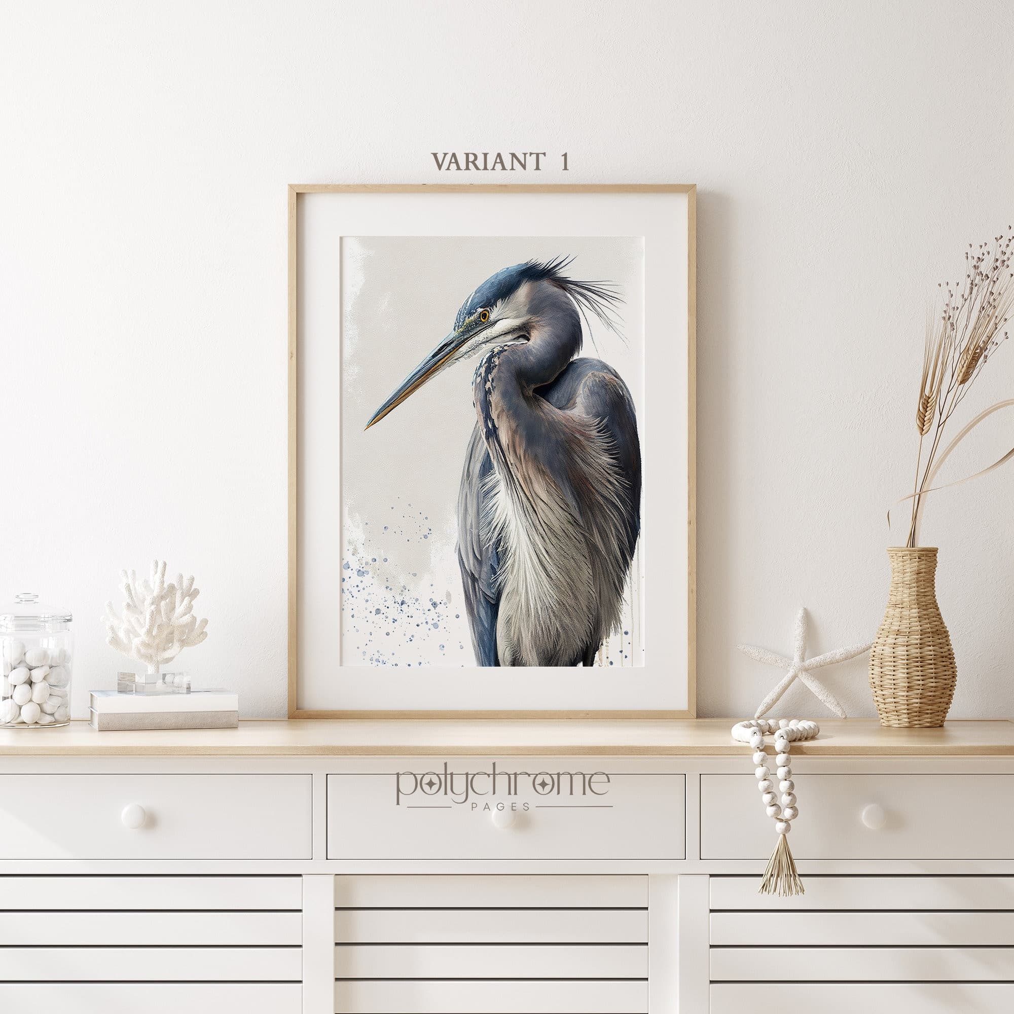 Great blue heron - white crane bird lover gifts, beachy bedroom, baby nursery decor wall art | Paper print sized: 5x7 - 24x36 in - image 5