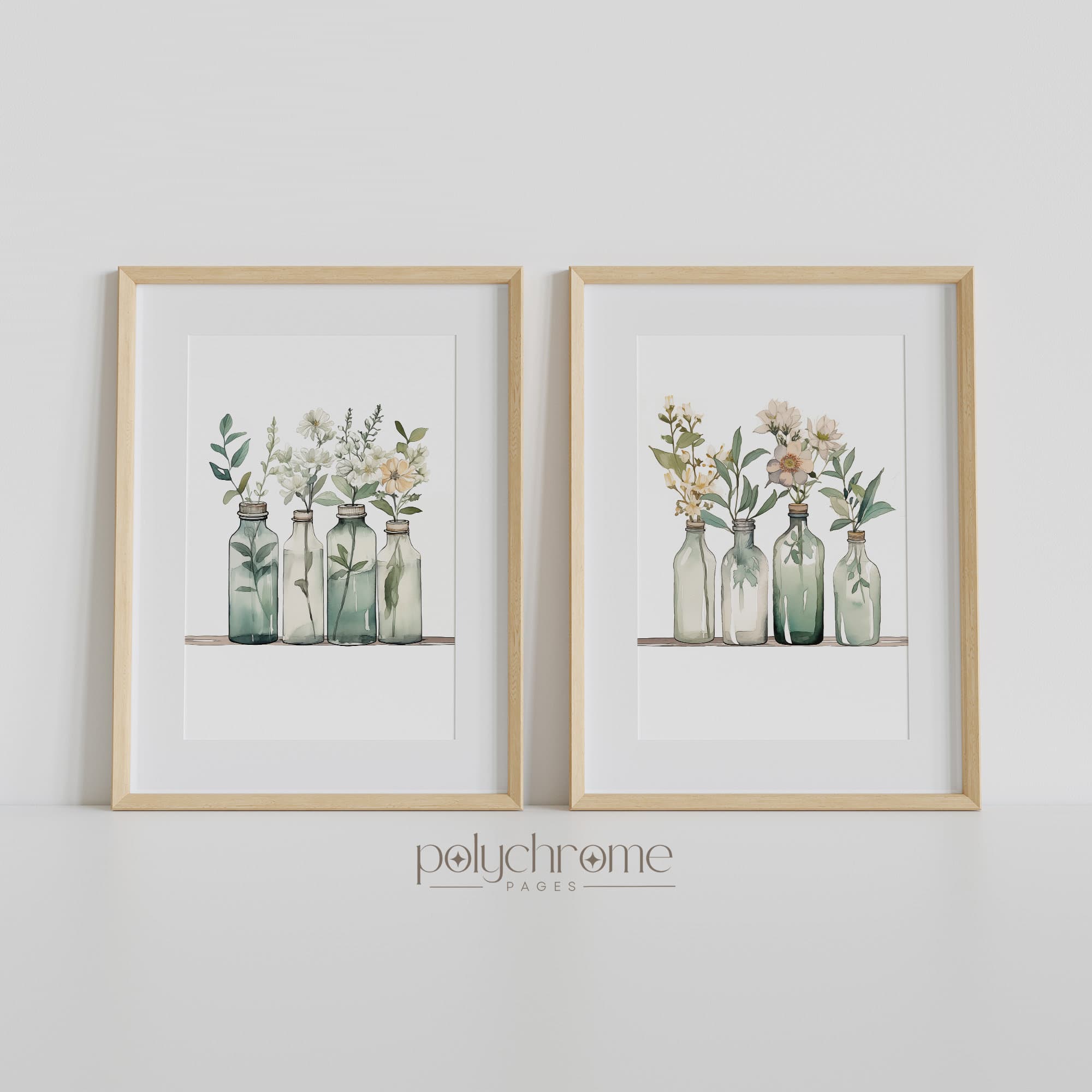 Bottles and Plants Flower Wall Decor, White Green Glass Cottagecore Style Farmhouse Rustic Wall Art | Paper prints 5x7 - 24x36 in - image 5