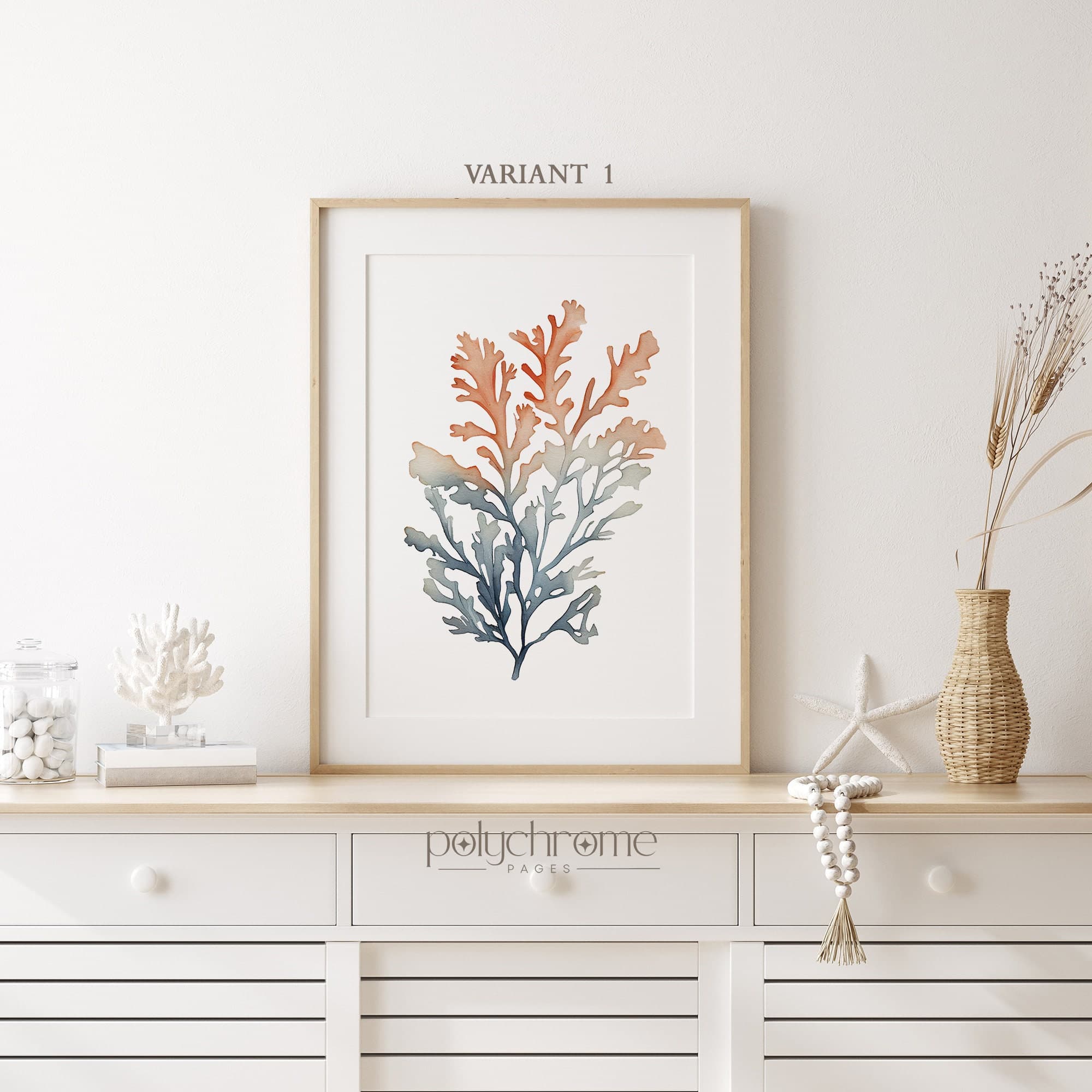 Corals and Seaweed Beachy Decor, Ocean Painting Set of Coral Reef, Coastal Master Bedroom Decor | Paper print sizes 5x7 - 24x36 in - image 4