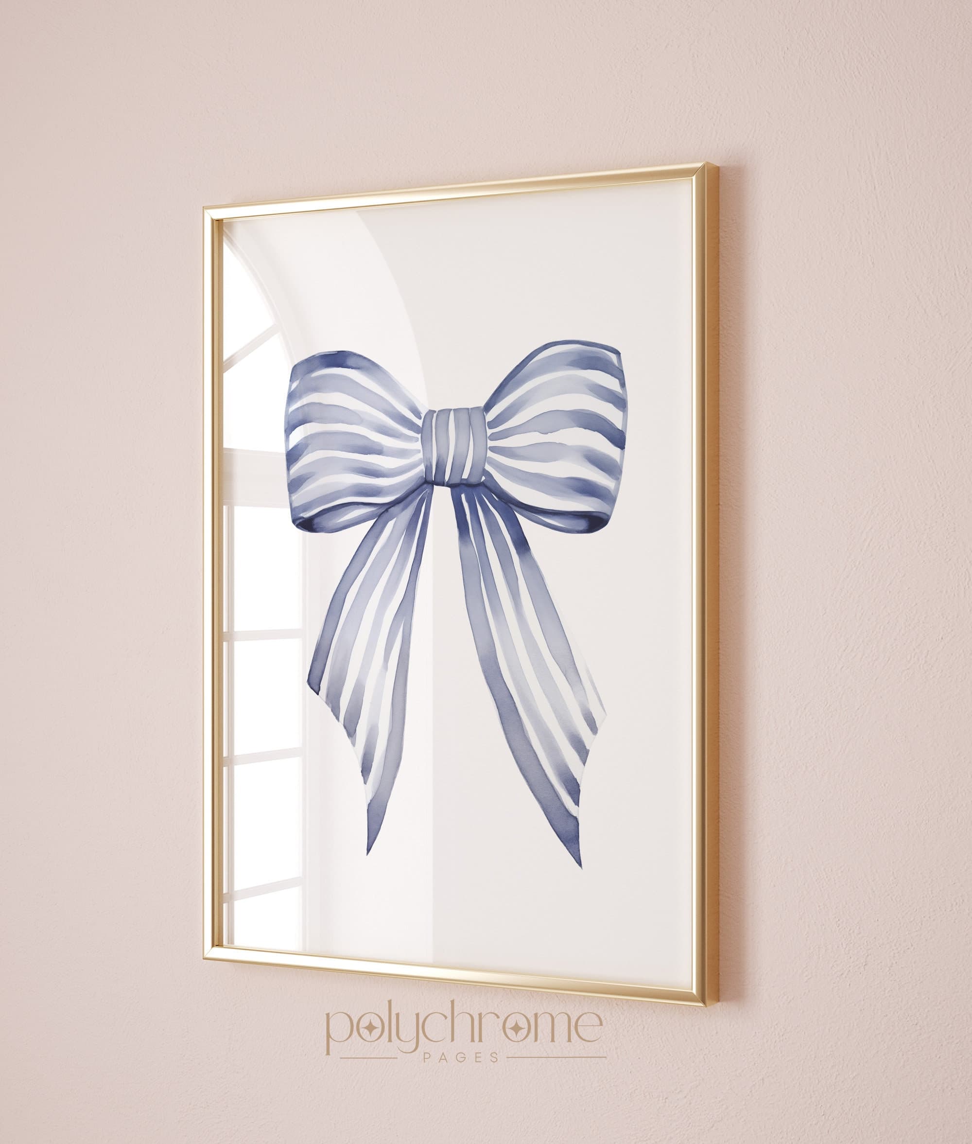 Striped Bow Tie - Preppy Aestetic Navy Bow Wall Art, Grandmillennial Hamptons Style Decor | Paper Print Sizes 5x7 - 24x36 in - image 4