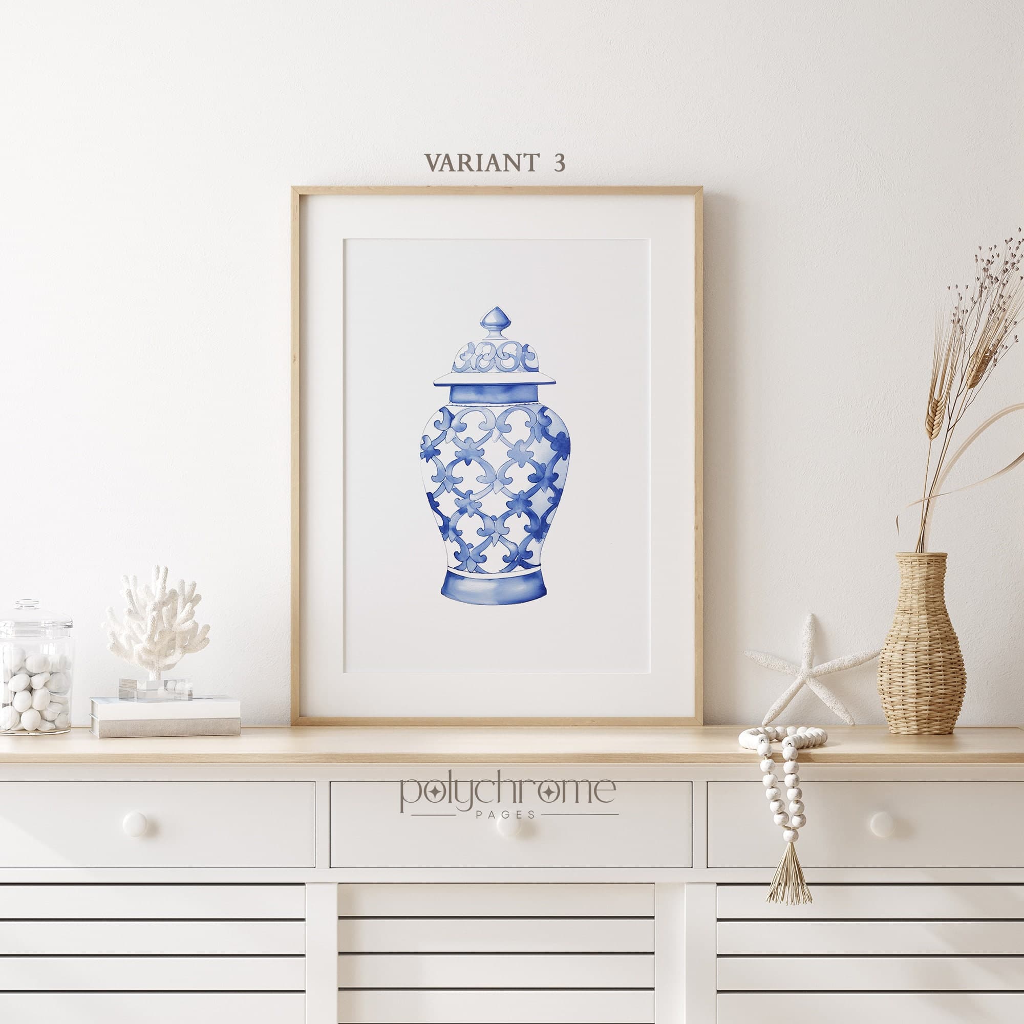 Chinoiserie Plates and Ginger Jars, Hamptons Style Blue and White China Traditional Home Decor Art | Paper print size 5x7 - 24x36 in - image 5