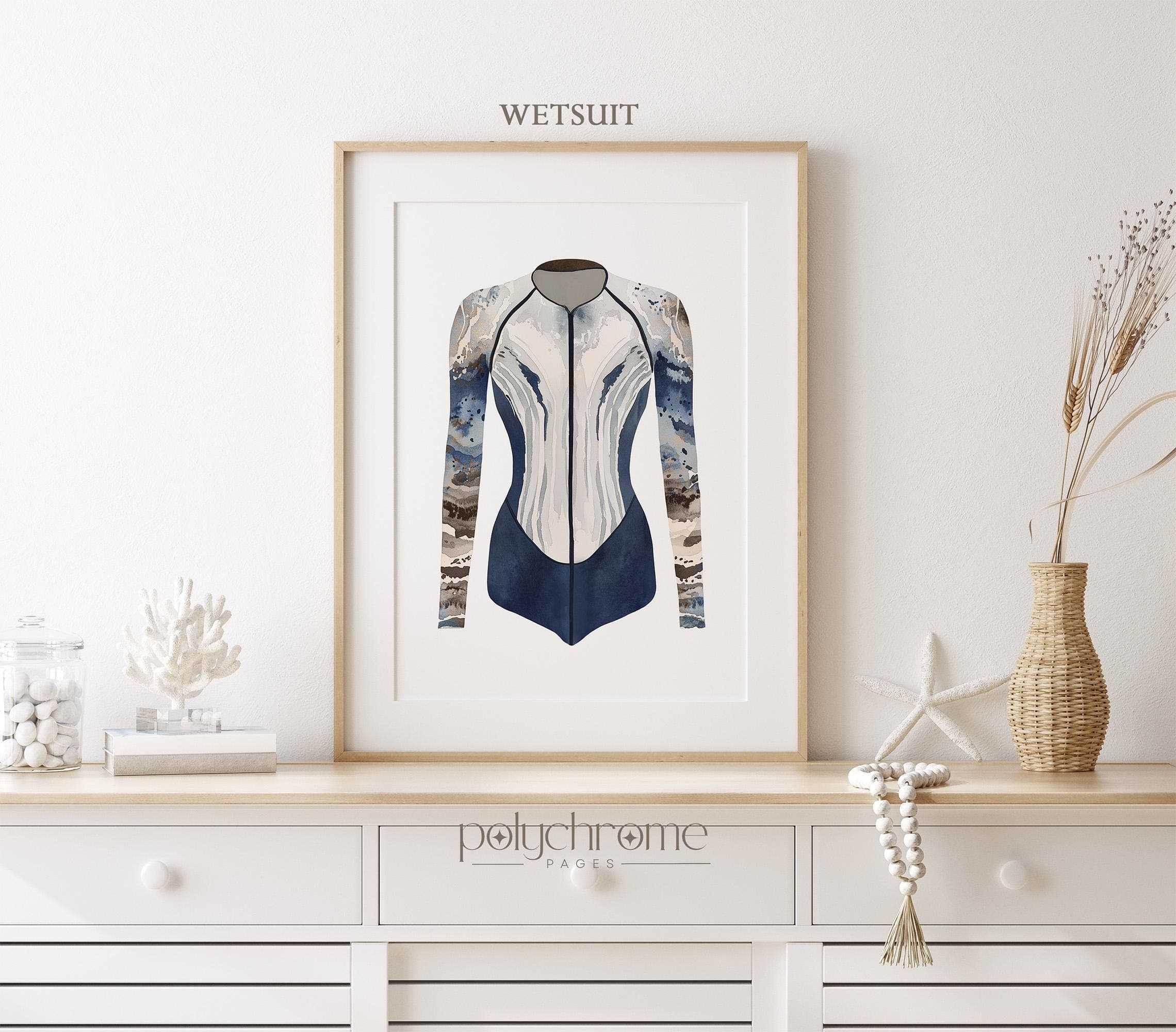 Sup Surfboards and Wetsuit Watercolor Prints, Navy Blue and Brown Coastal, Lake House, Beach House Decor | Paper prints 5x7 - 24x36 in - image 5