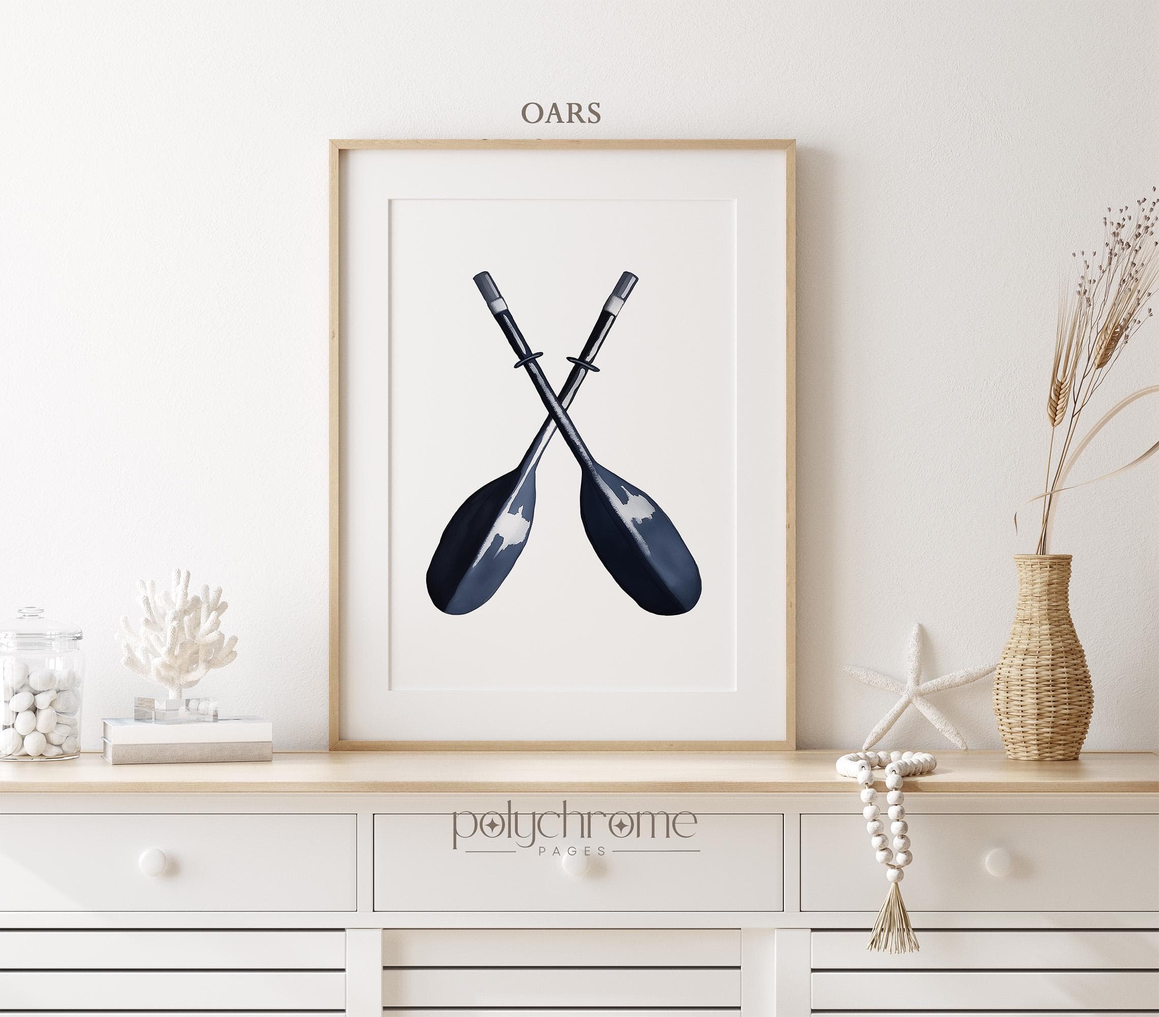 Vintage Oars, Ship's Wheel and Anchor, Sailboat, Navy Blue Nautical Coastal, Lake House, Beach House Decor | Paper prints 5x7 - 24x36 in - image 4