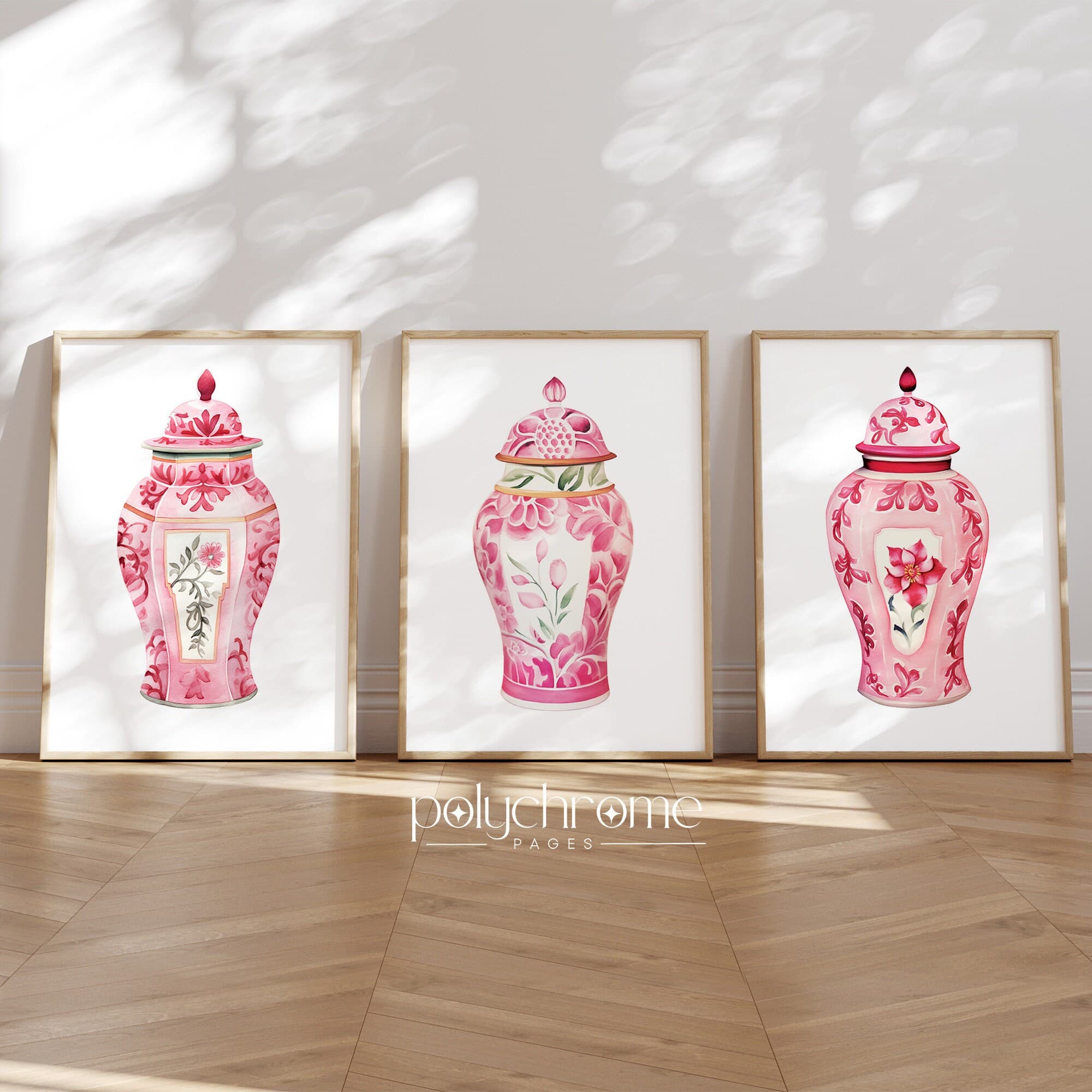 Chinoiserie Ginger Jars Hamptons Style Decor Pink and White China Grandmillennial Wall Art | Paper print size 5x7 - 24x36 in