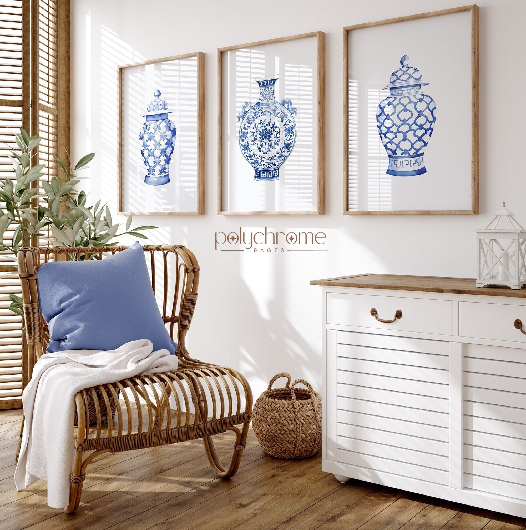 Chinoiserie Ginger Jars Hamptons Style Decor Blue and White China Traditional Home Decor, Wall Art | Paper print size 5x7 - 24x36 in