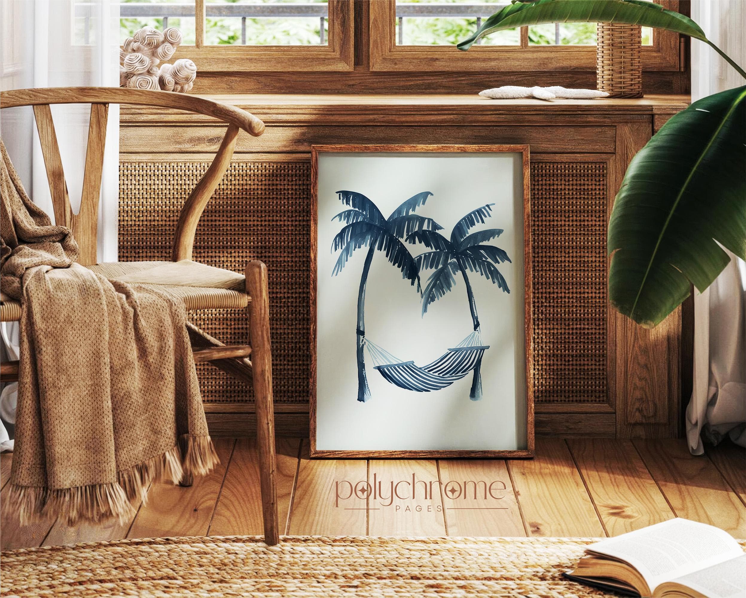Striped Hammock and Palm Trees in Navy Blue, Vacation Style Bedroom Decor, Coastal Summer Dorm Room Art | Prints 5x7 - 24x36 in - image 4