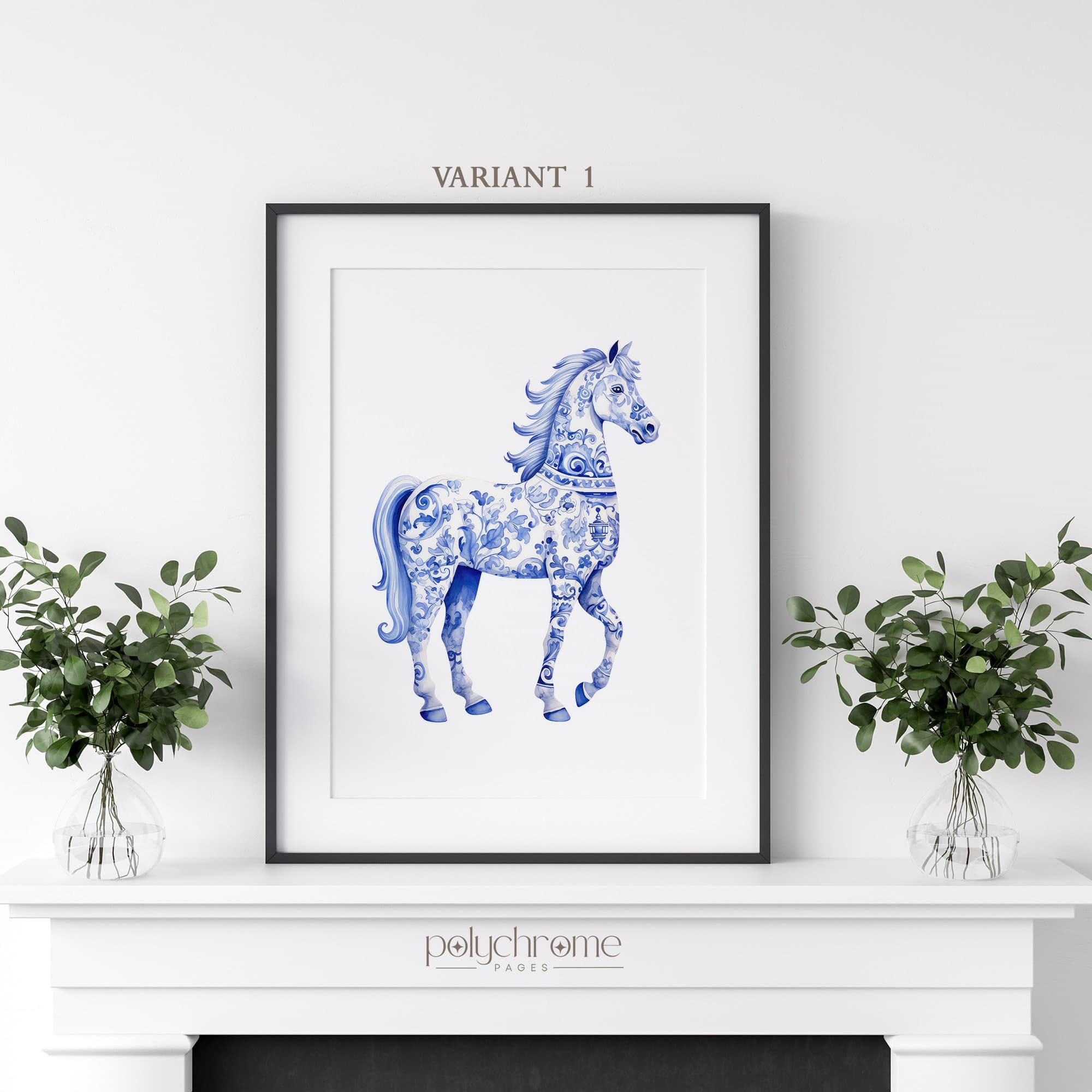 Equestrian Horse Chinoiserie Figurine, Hamptons Style Grandmillennial Blue and White China Wall Art | Paper prints 5x7 - 24x36 in - image 4