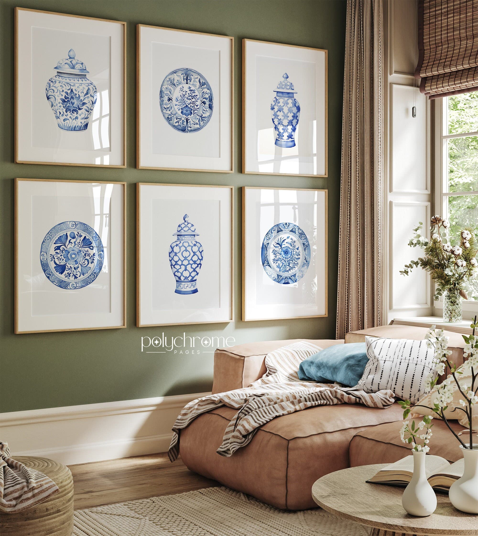 Chinoiserie Plates and Ginger Jars, Hamptons Style Blue and White China Traditional Home Decor Art | Paper print size 5x7 - 24x36 in