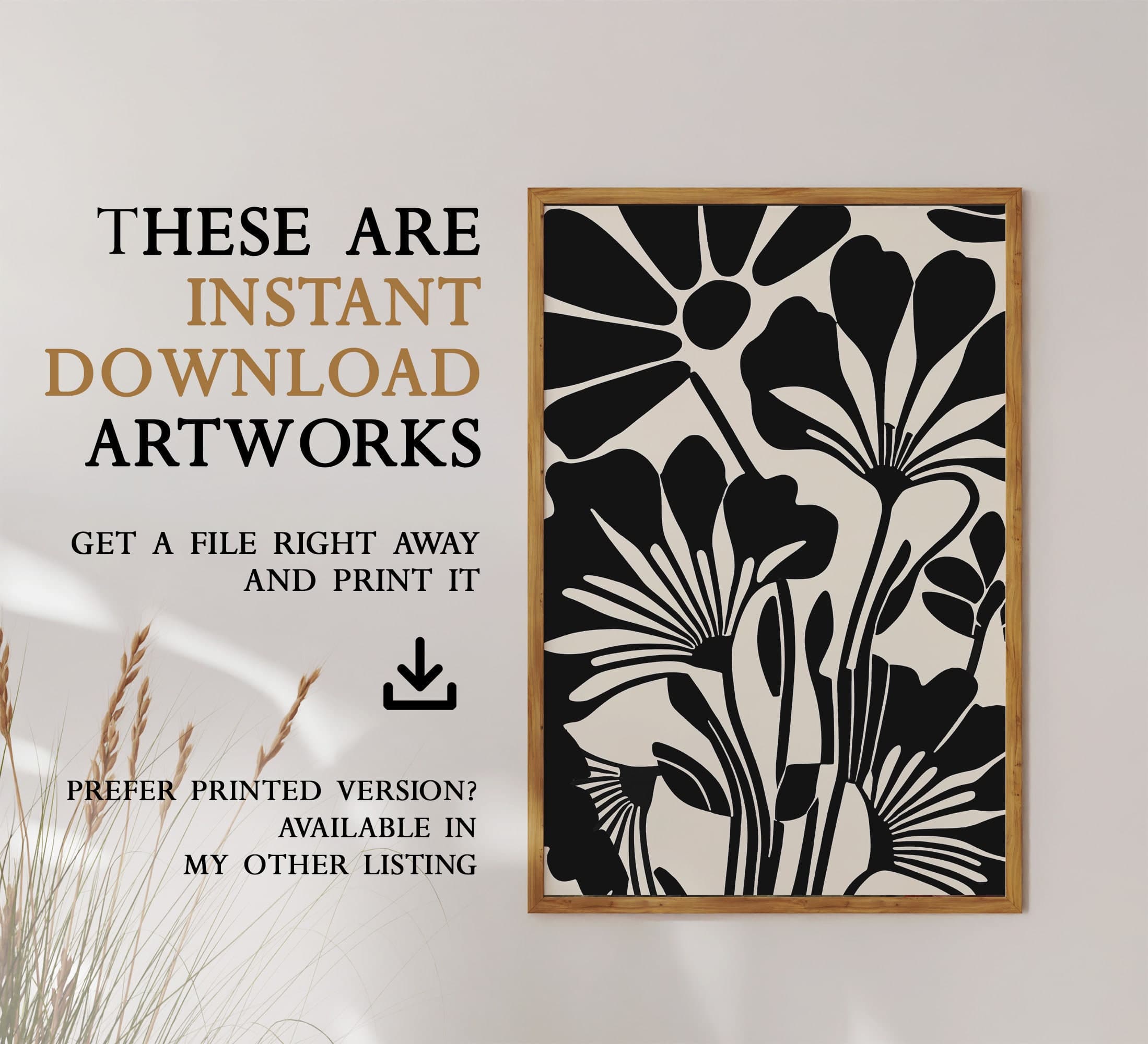 Minimal aesthetic black and white art - Flower illustration abstractionism artworks - set of 6 | Printable Wall Art sizes 8x10 - 24x36in - image 4