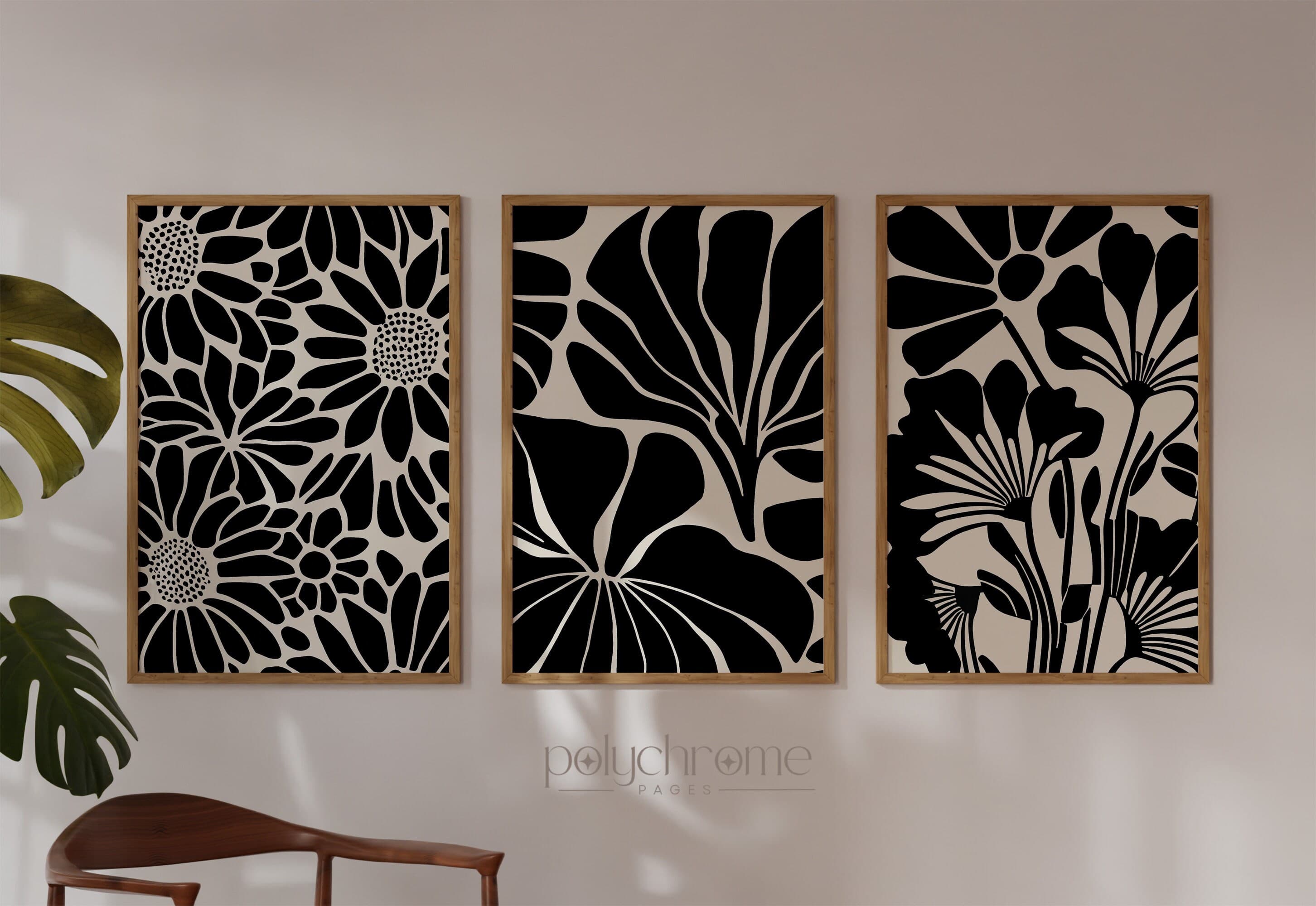 Minimal aesthetic black and white art - Flower illustration abstractionism artworks - set of 6 | Printable Wall Art sizes 8x10 - 24x36in - image 5