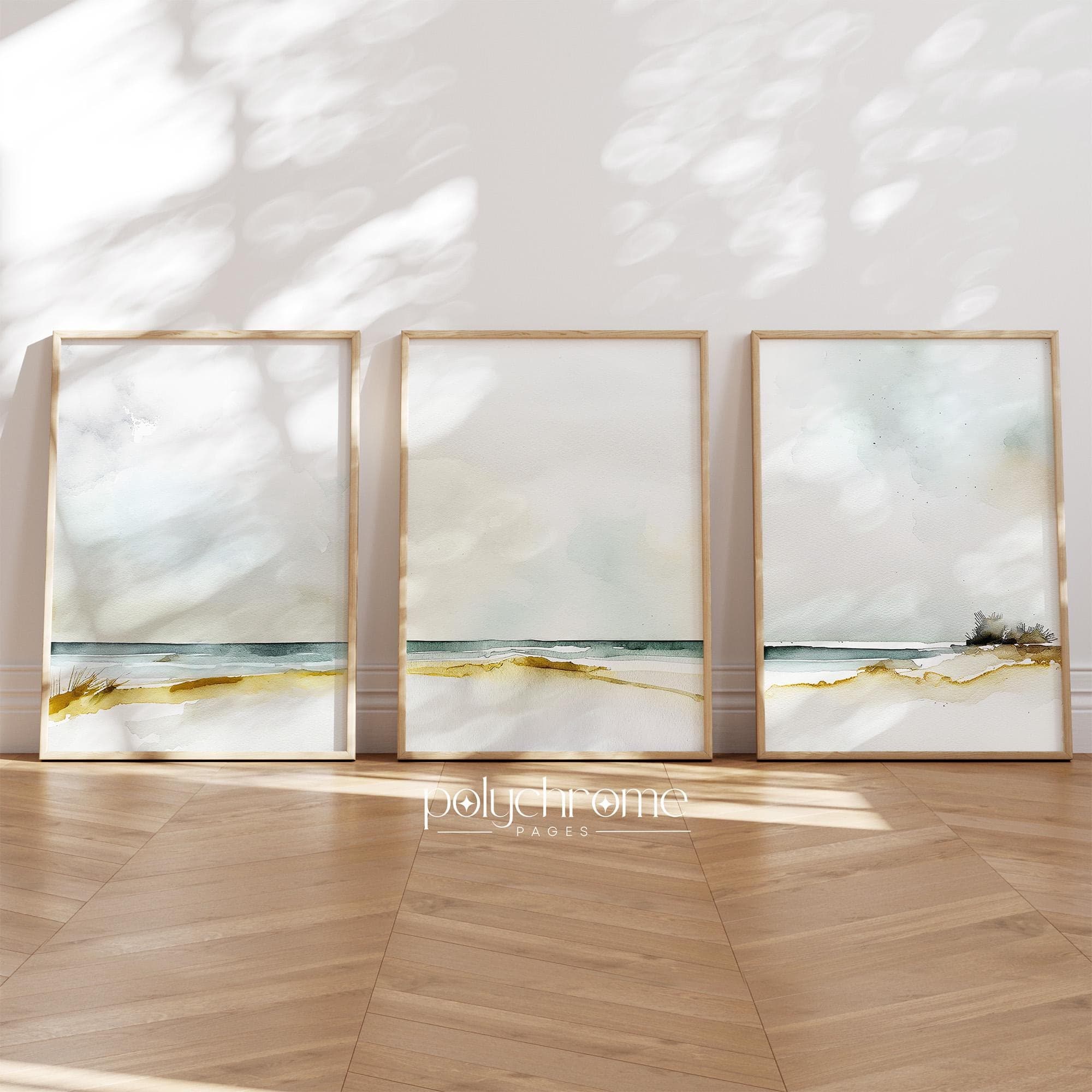Beach Landscape Paintings, Hamptons Style Coastal Ocean Painting Set of Abstract Landscapes Wall Art | Paper prints 5x7 - 24x36 in