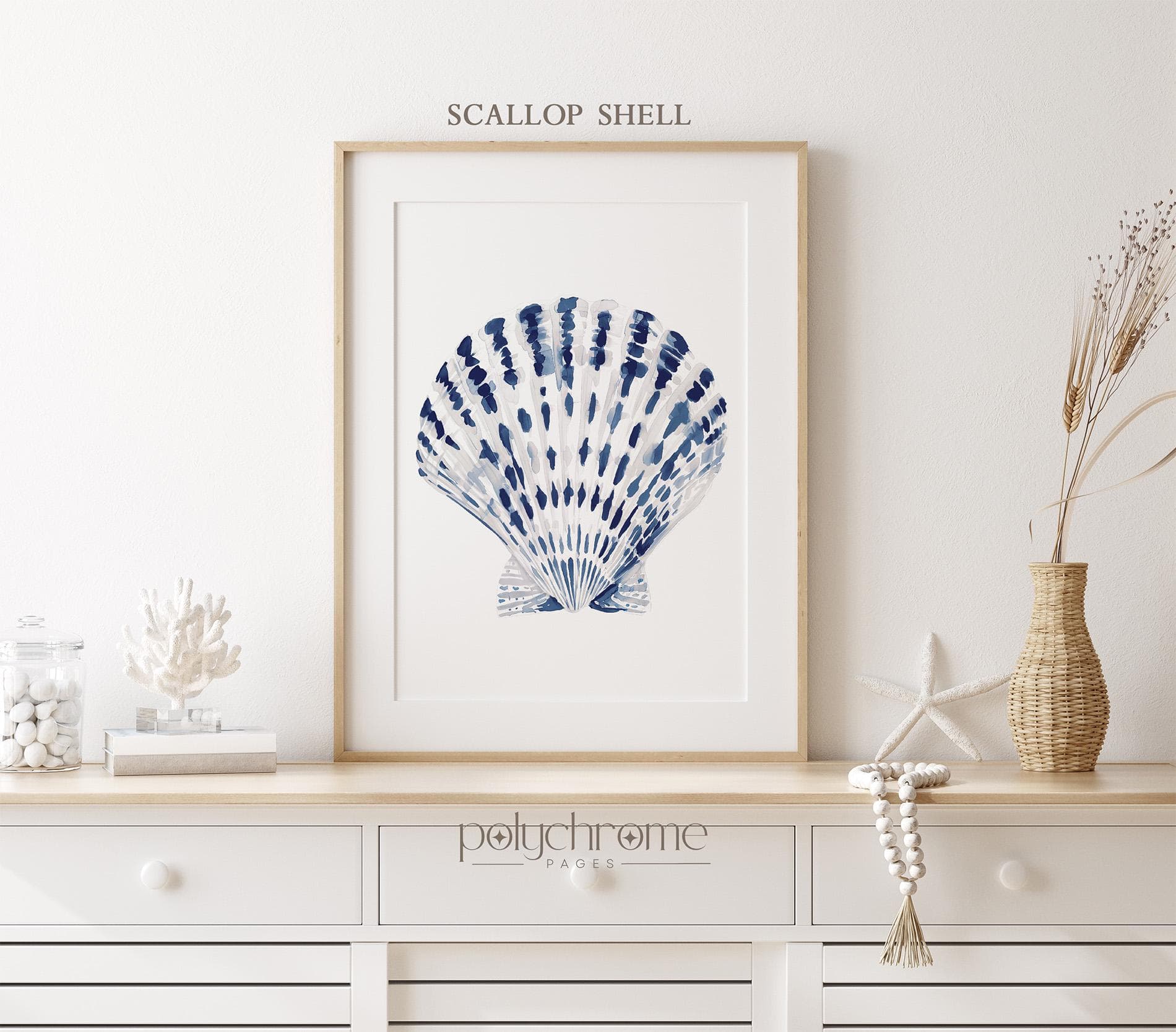 Navy Blue and White Seashells for Seaside Vacation Home, Scallop, Conch and Nautilus Shells Design, Coastal Laundry Room Art | Paper Print - image 4