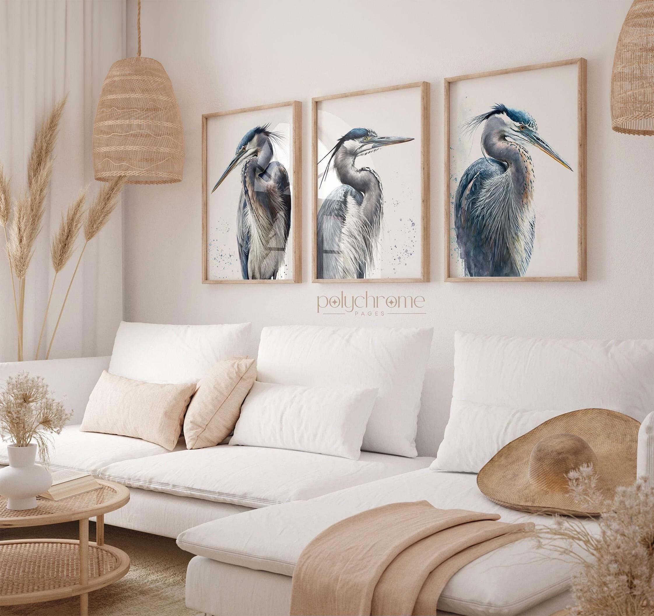 Great blue heron - white crane bird lover gifts, beachy bedroom, baby nursery decor wall art | Paper print sized: 5x7 - 24x36 in