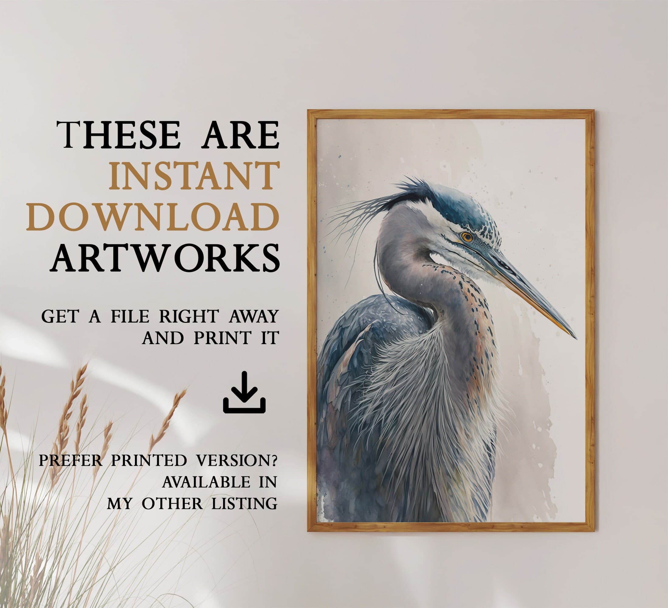 Great blue heron - white crane bird lover gifts, beachy bedroom, baby nursery decor, 3 piece wall art