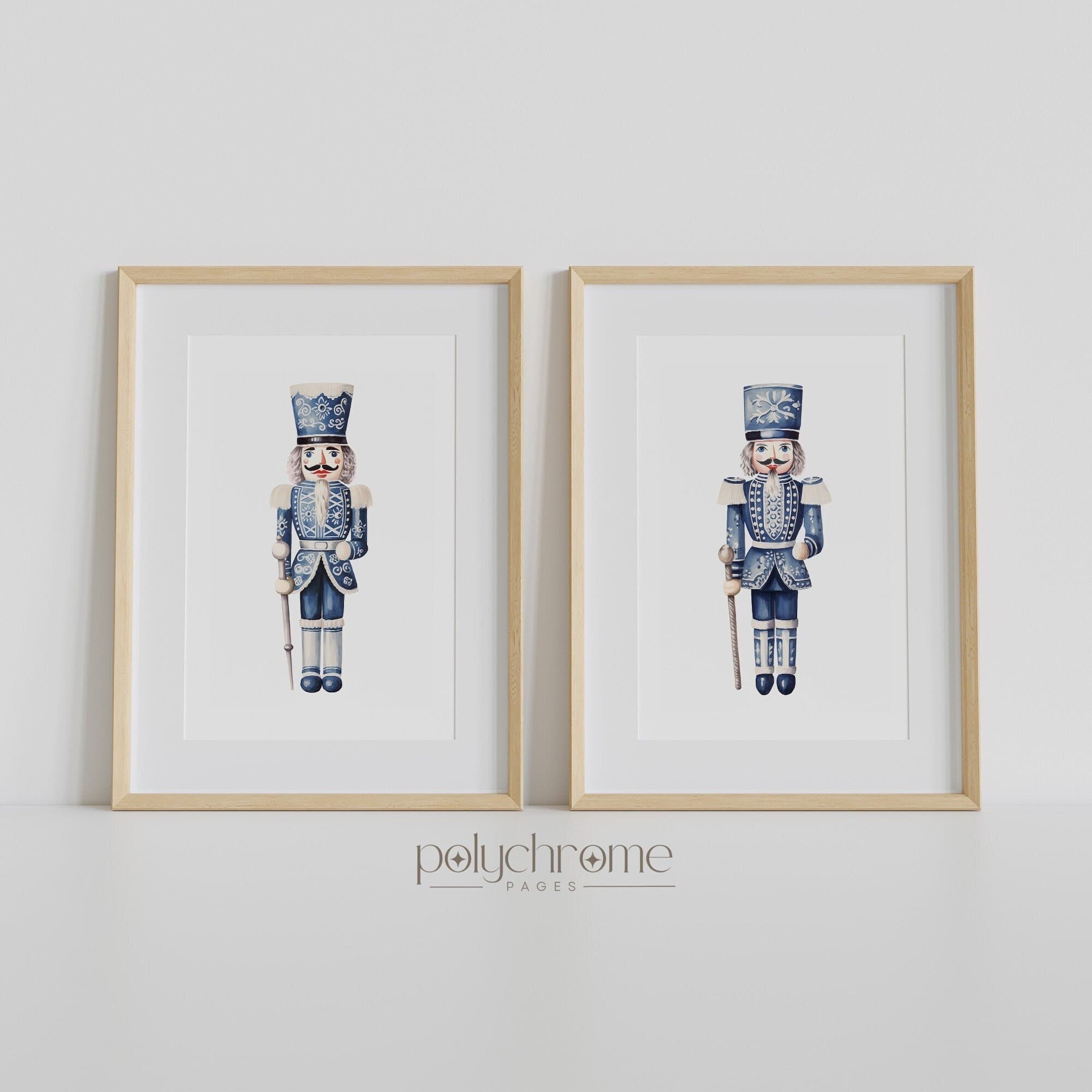 Nutcracker Ballet Chinoiserie Figurine, Hamptons Style Blue and White China Vintage Christmas Winter Decor | Paper Prints 5x7 - 24x36 in