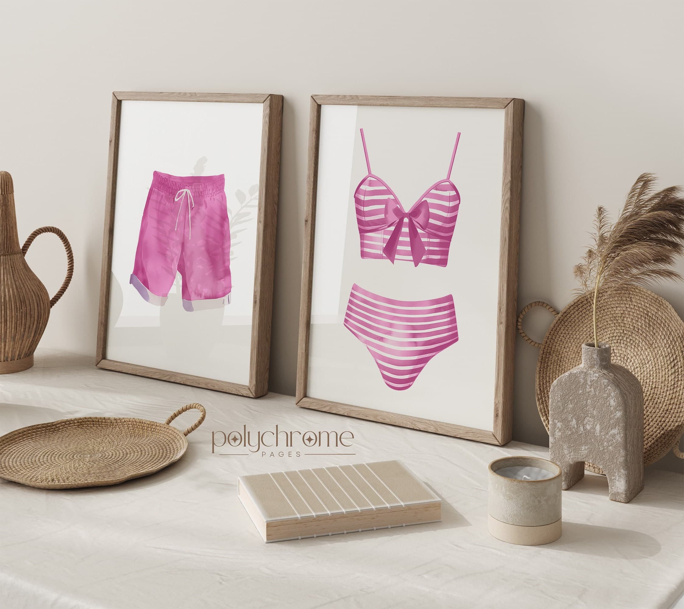 Pink Painted Swimsuits Laundry Room Wall Art, Bathroom Lake House Decor | Paper Print sizes 5x7 - 24x36 in