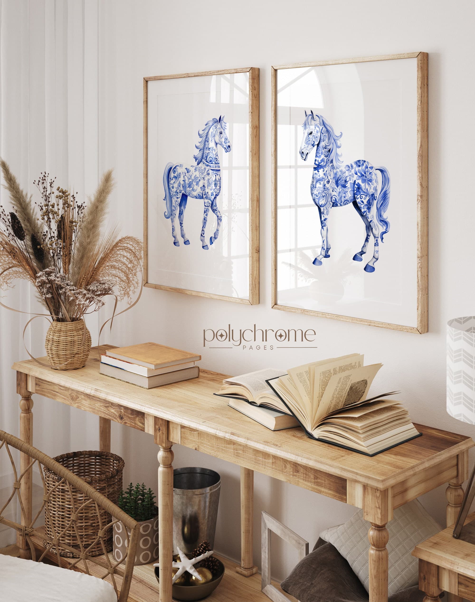 Equestrian Horse Chinoiserie Figurine, Hamptons Style Grandmillennial Blue and White China Wall Art | Paper prints 5x7 - 24x36 in - image 3