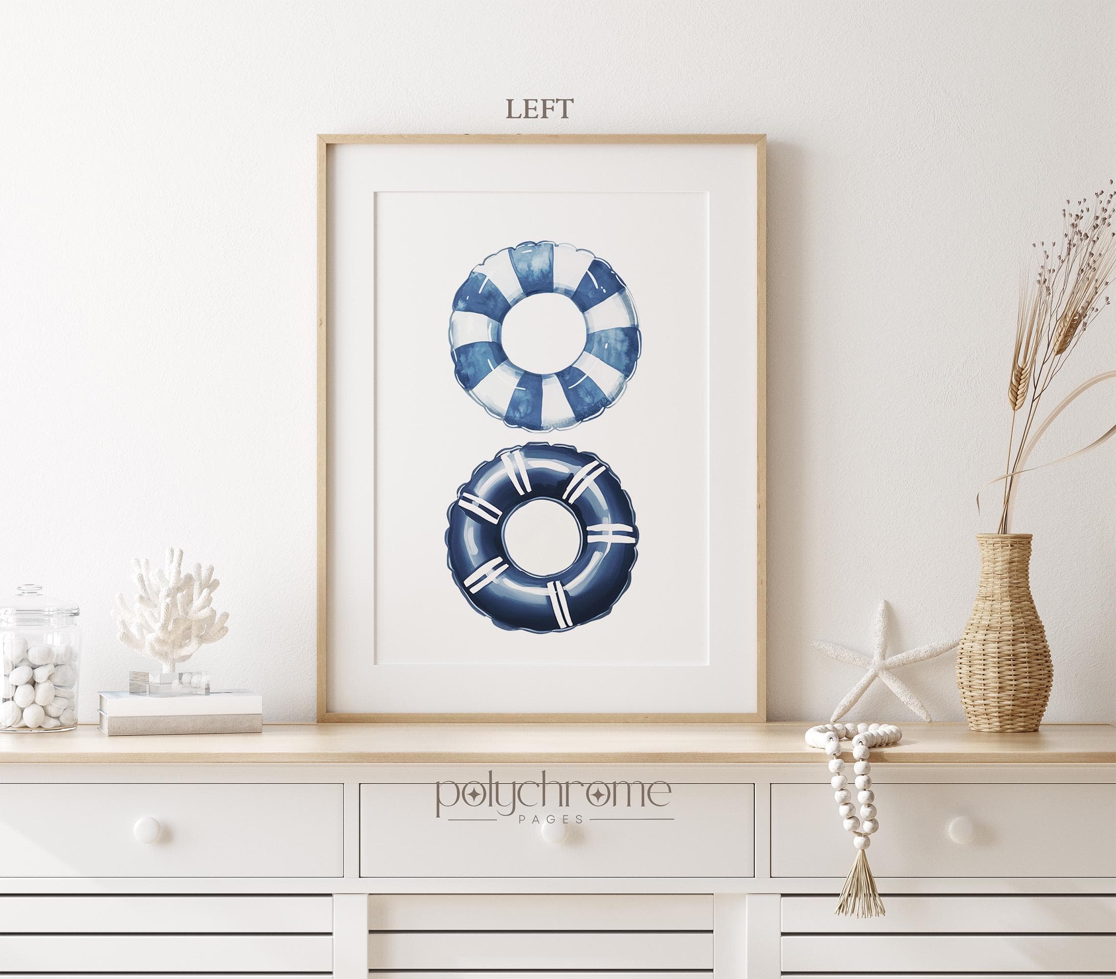 Striped Ring Floaties, Inflatable Inner Tubes Summer Bathroom Decor, Navy and Pastel Blue Pool Accessories Art | Paper Print 5x7 - 24x36in - image 3