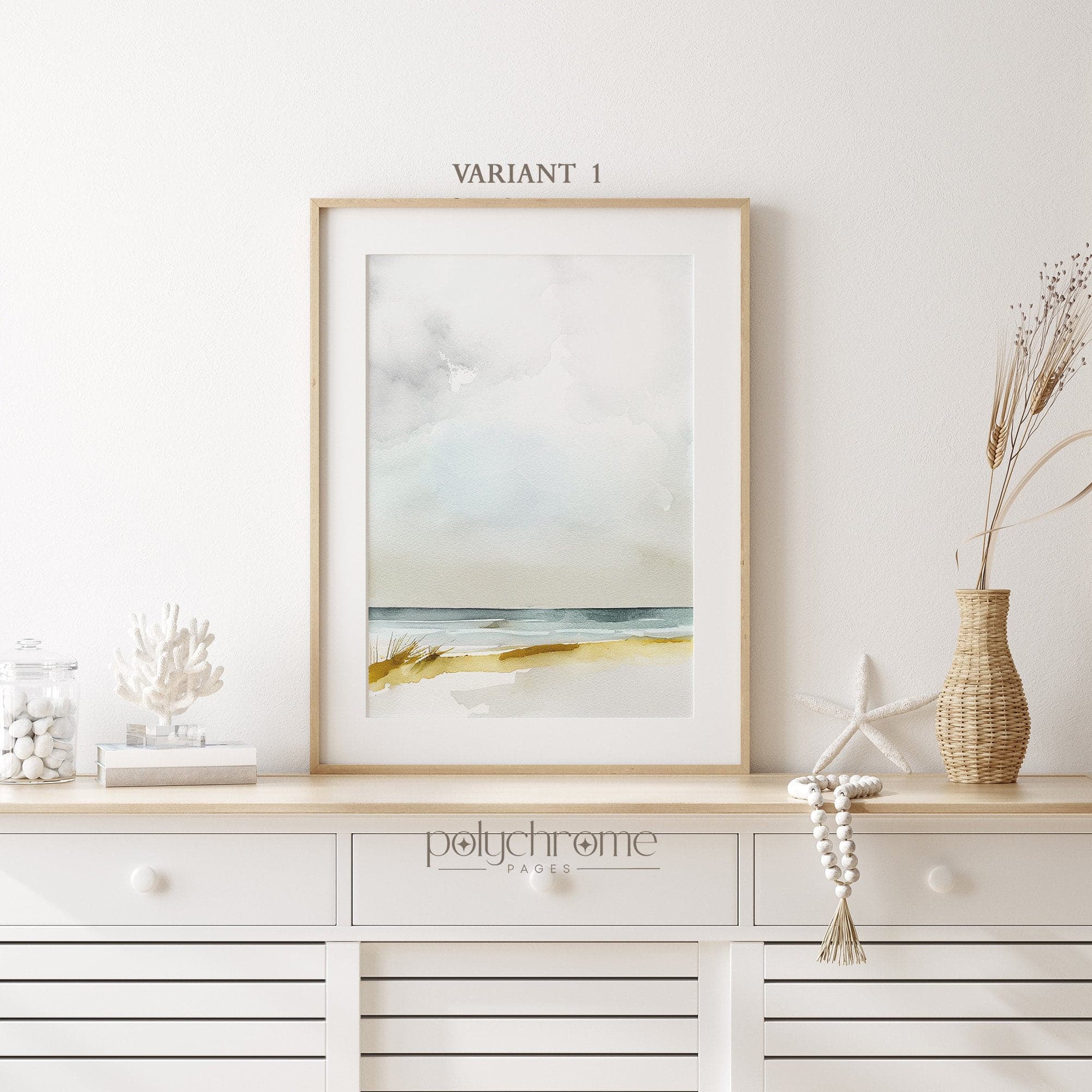 Beach Landscape Paintings, Hamptons Style Coastal Ocean Painting Set of Abstract Landscapes Wall Art | Paper prints 5x7 - 24x36 in - image 3