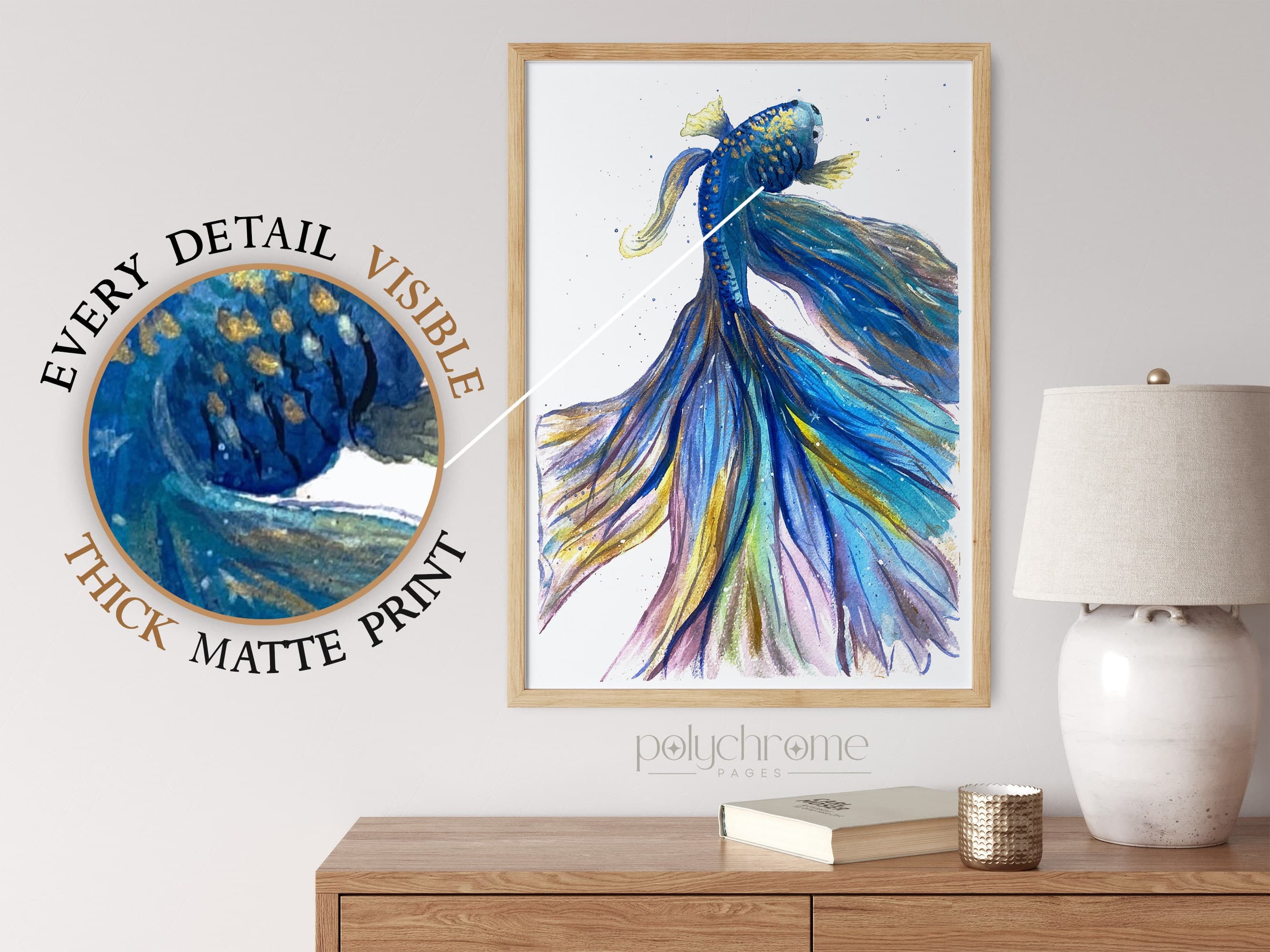 Iridescent Blue Green Gradient Colorful King Betta Fish, Beach House Decor Modern Nursery Decor Watercolor | Paper prints 5x7 - 24x36 in - image 5