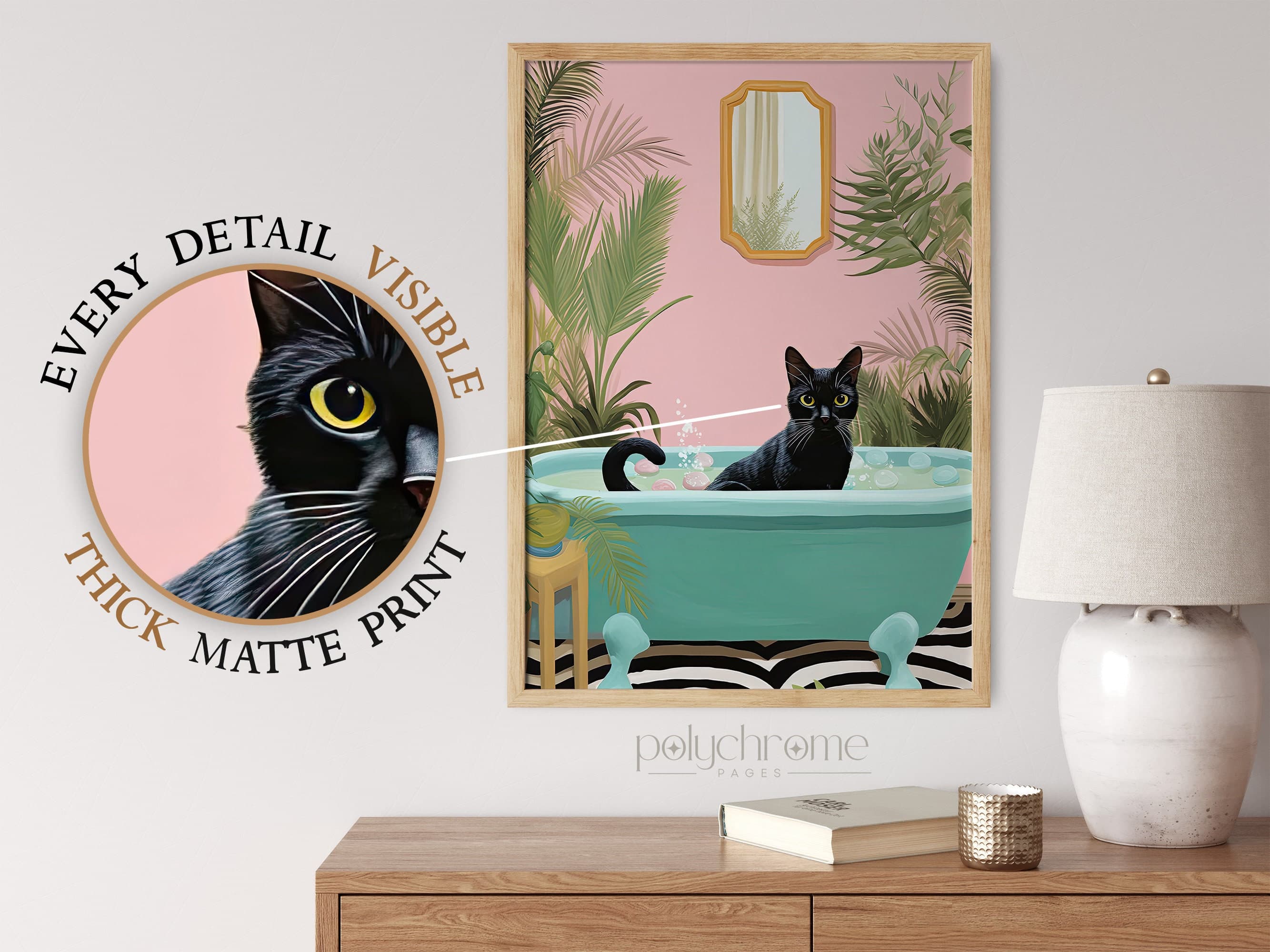 funny cat painting, Bathroom decor art, home accent decor, bathroom wall art, gifts for cat lovers, maximalist decor, picture of, drawn cat, vintage cat print, funny bathroom art, cat poster, eclectic style decor, black cat art, cat in bathtub