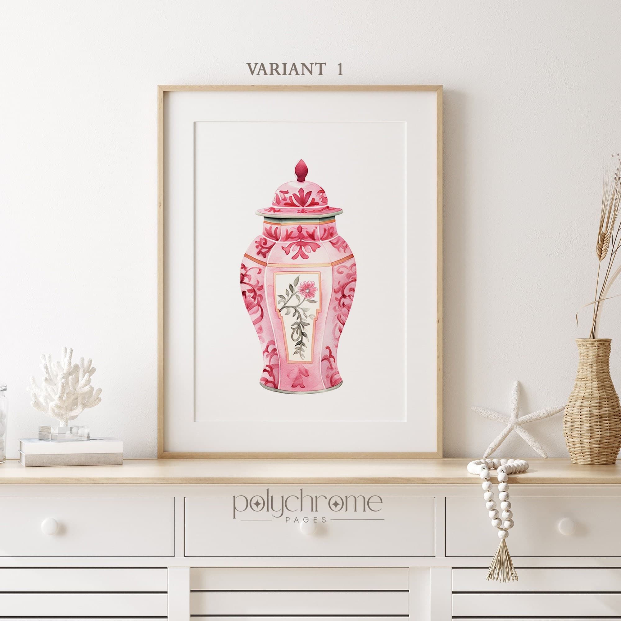 Chinoiserie Ginger Jars Hamptons Style Decor Pink and White China Grandmillennial Wall Art | Paper print size 5x7 - 24x36 in - image 3