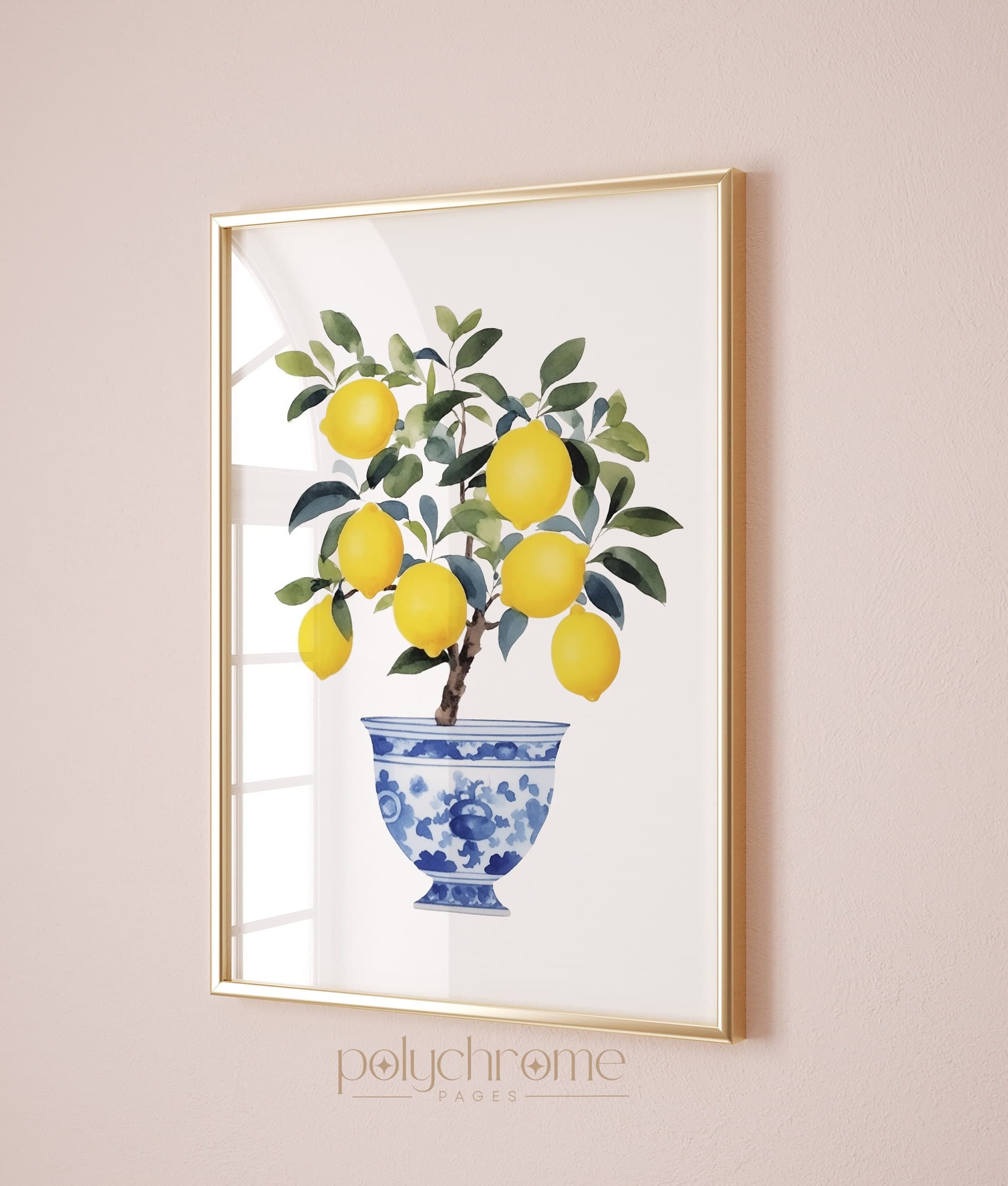 Lemon Tree Painting, Amalfi Italy Coast Chinoiserie Vase Coastal Kitchen Watercolor Wall Art | Paper print sizes 5x7 - 24x36 in - image 4