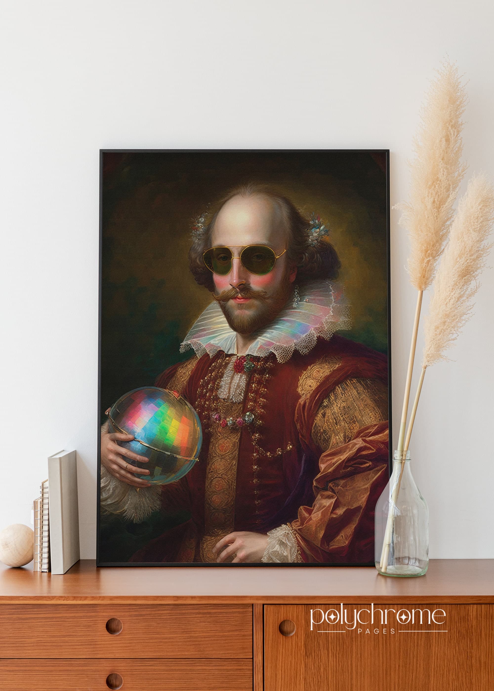 William Shakespeare with disco ball, modern remake of famous painting, Classical painting with disco ball, Classical Art, Digital Print - image 3