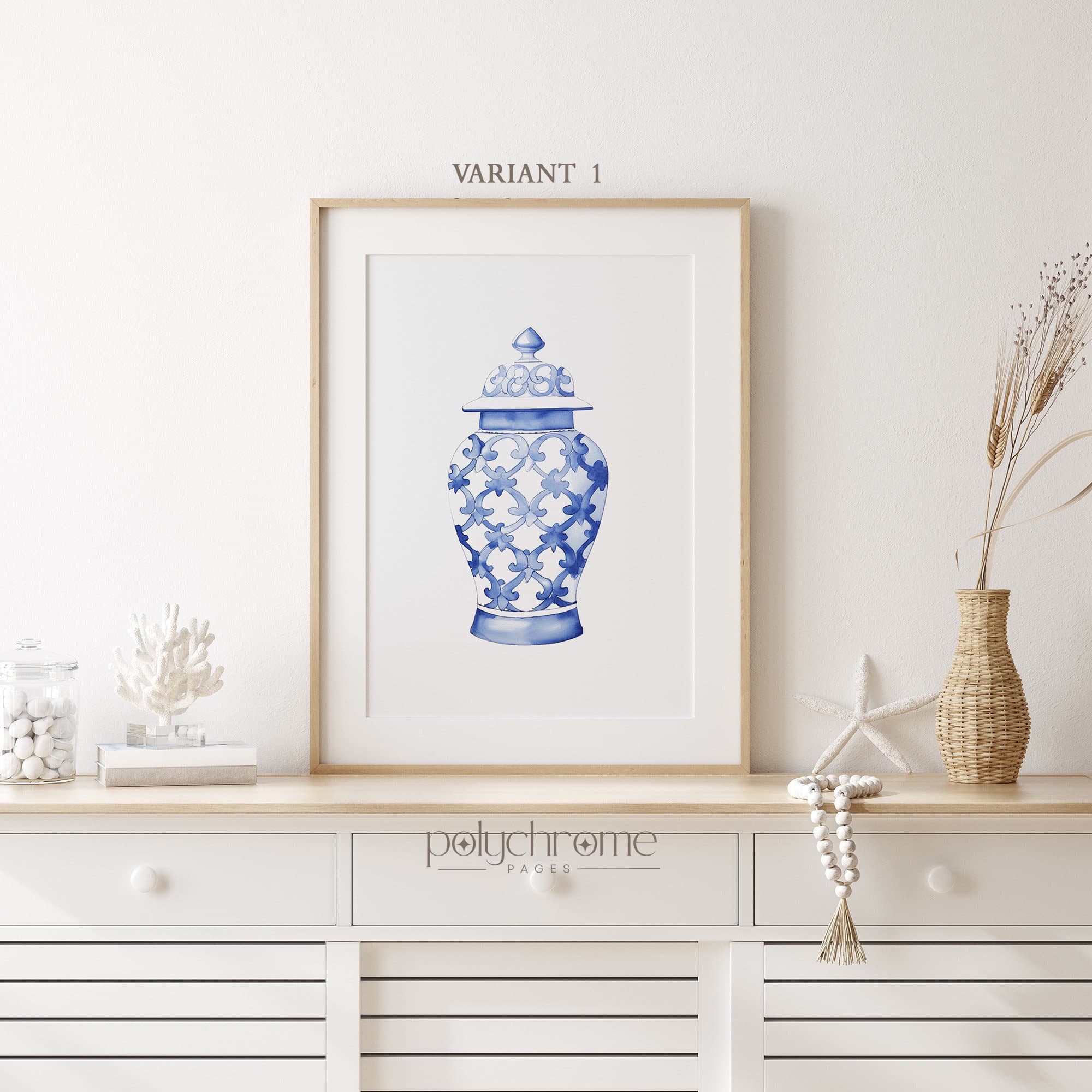 Chinoiserie Ginger Jars Hamptons Style Decor Blue and White China Traditional Home Decor, Wall Art | Paper print size 5x7 - 24x36 in - image 4
