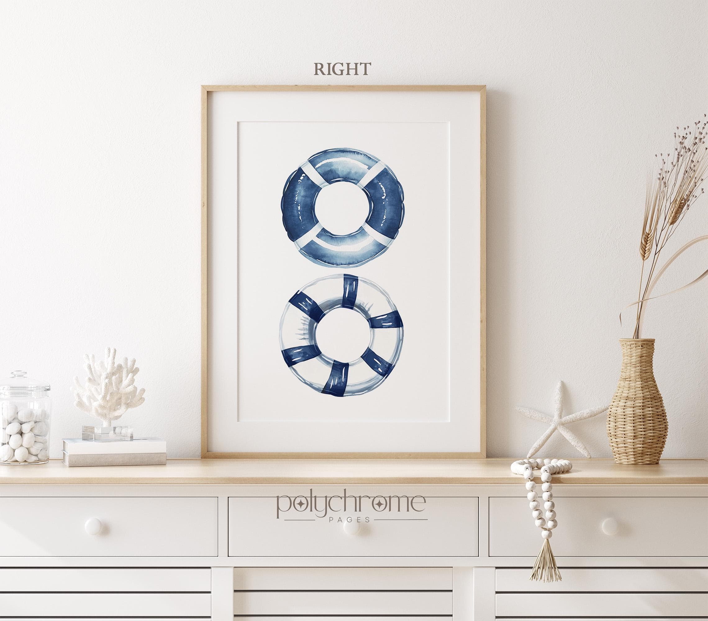 Striped Ring Floaties, Inflatable Inner Tubes Summer Bathroom Decor, Navy and Pastel Blue Pool Accessories Art | Paper Print 5x7 - 24x36in - image 5