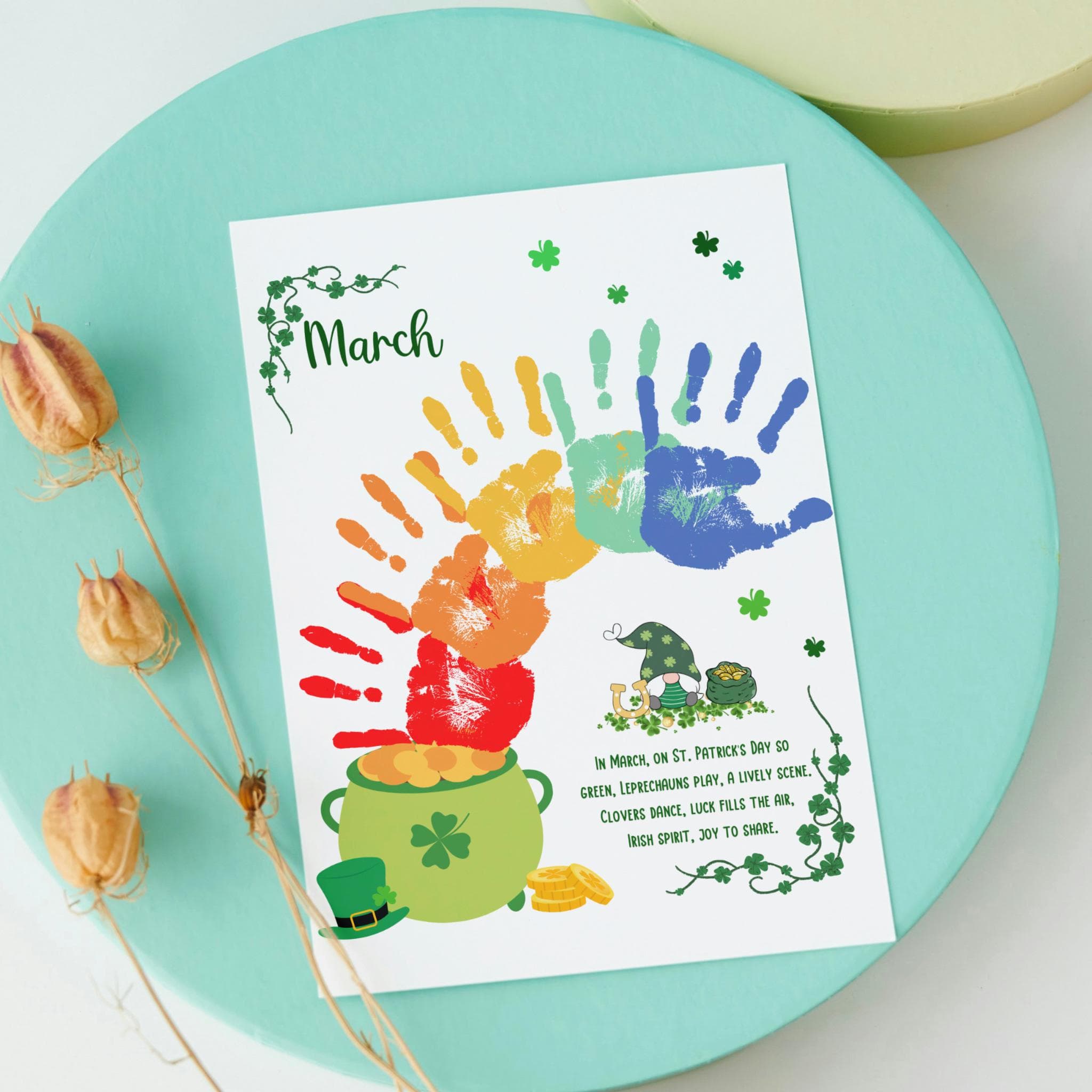 March Handprint Footprint Crafts Printable, DIY Art Kids Preschool Activity St Patricks Monthly Keepsakes for Baby Toddler PreK Kindergarten - image 4