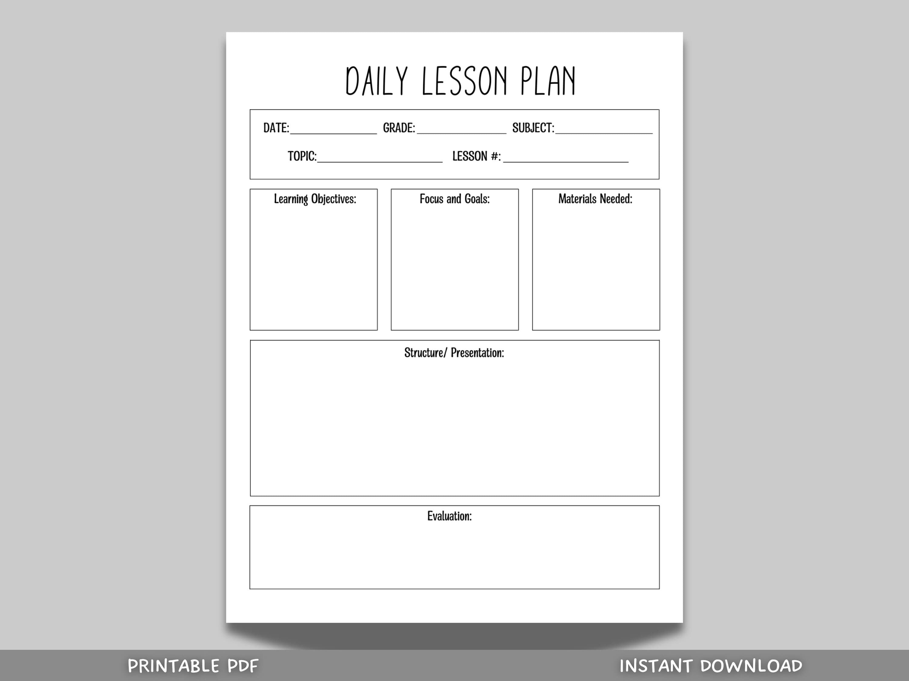 This simple daily lesson planner is a printable PDF and instant digital download. It is a perfect way to stay organized and plan daily lessons. Simply download and start using right away!