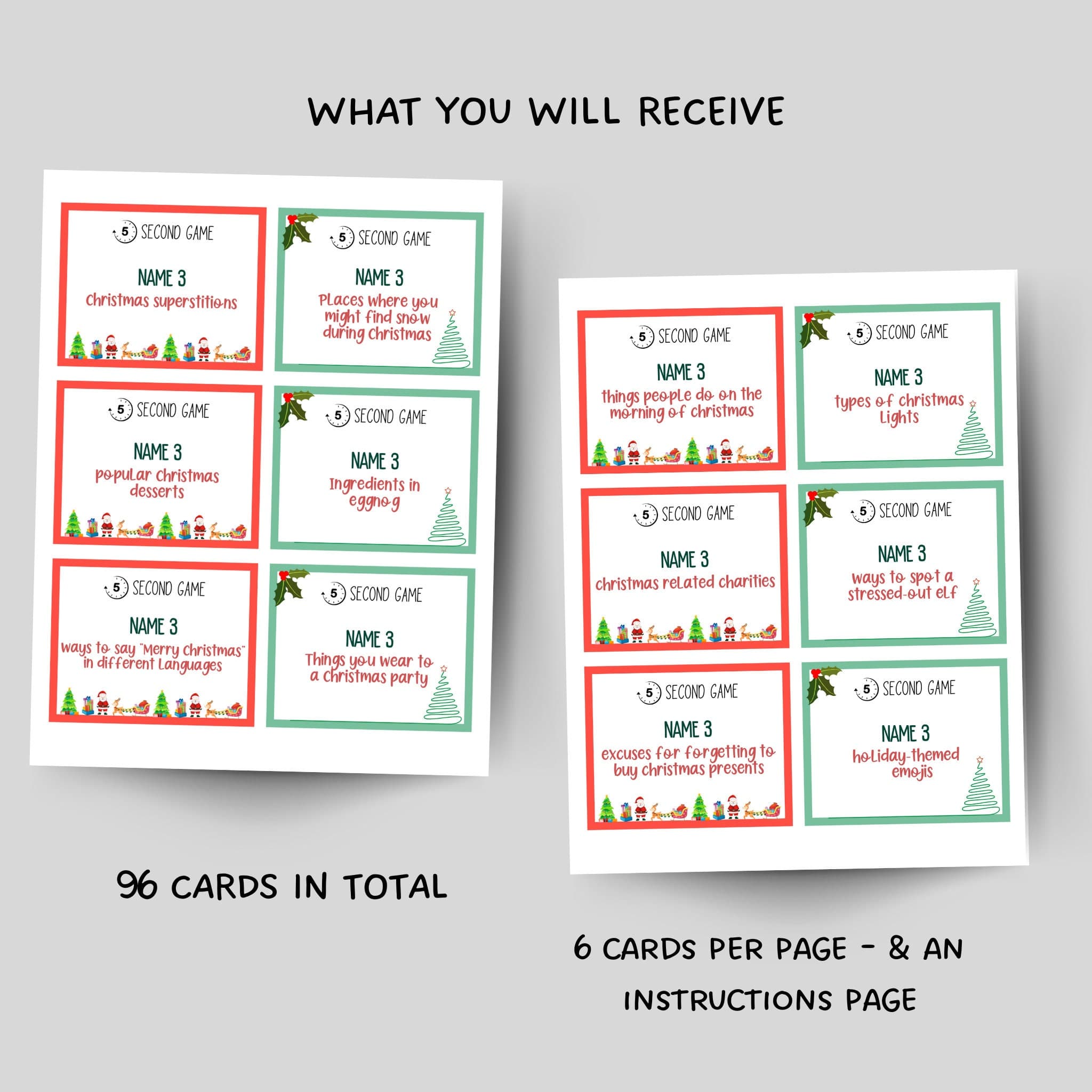 Christmas 5 Second Game Printable, Christmas Party Game Adults Kids, Friends Family Xmas Trivia, Holiday Office Activity Classroom Game Idea - image 3