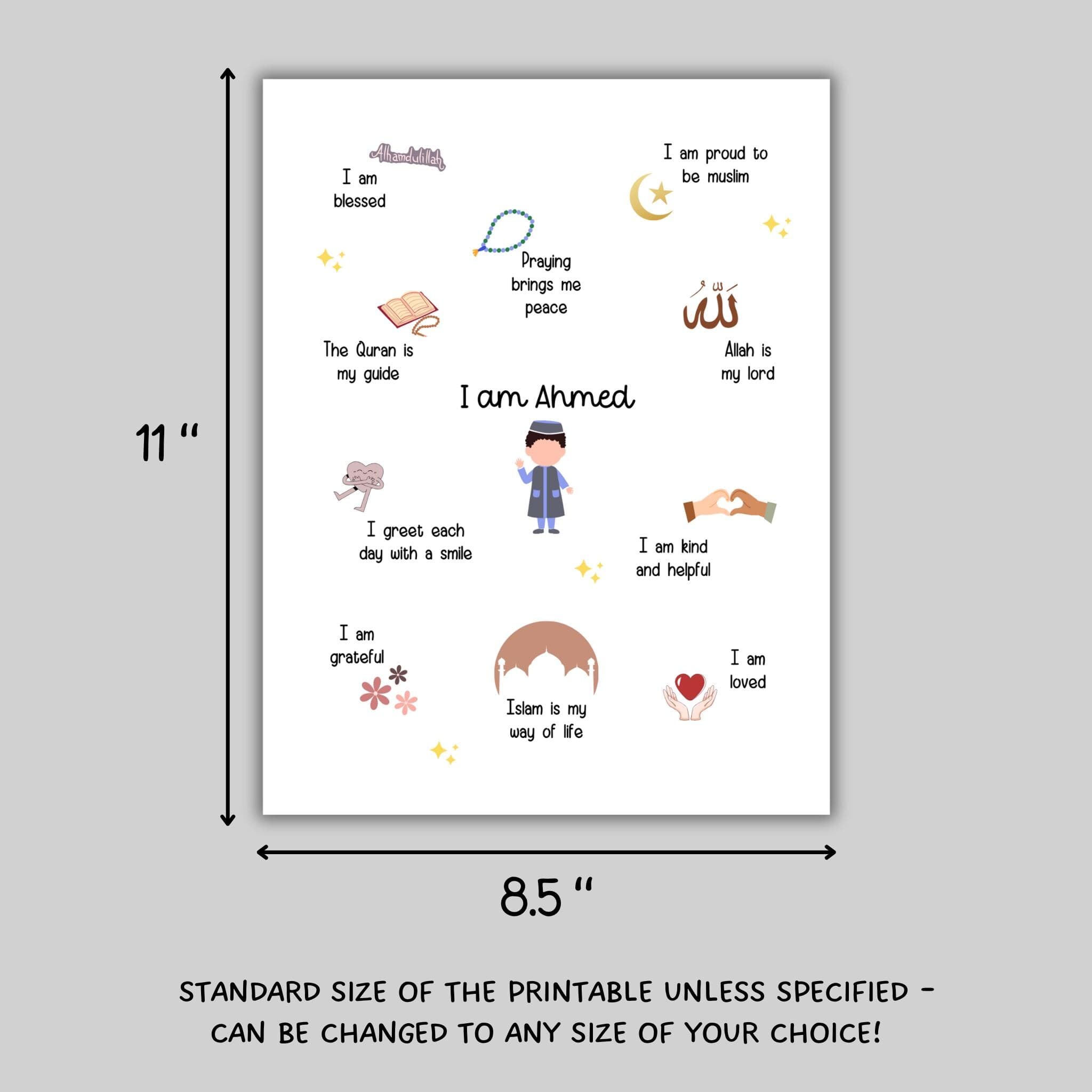 Personalized Islamic Affirmations for Kids, Printable Wall Art, Muslim Boys Positive Affirmations, Nursery Room Decor, Digital download - image 5