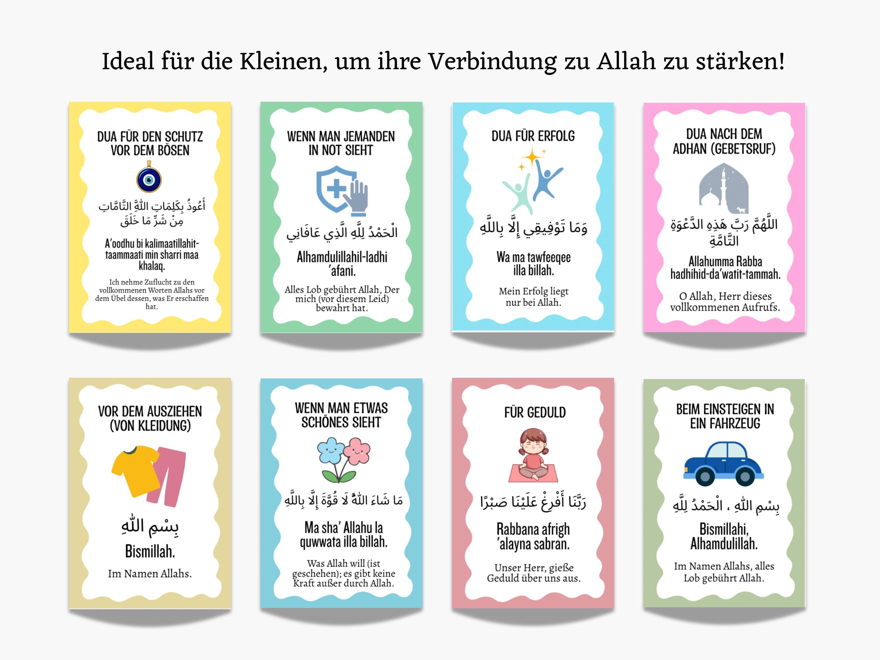 Islamische Dua Karten Kinder PDF, 40 Tägliche Duas Arabisch Deutsch, Ramadan Kids Printable, Islamic Prayer Flashcards - image 5