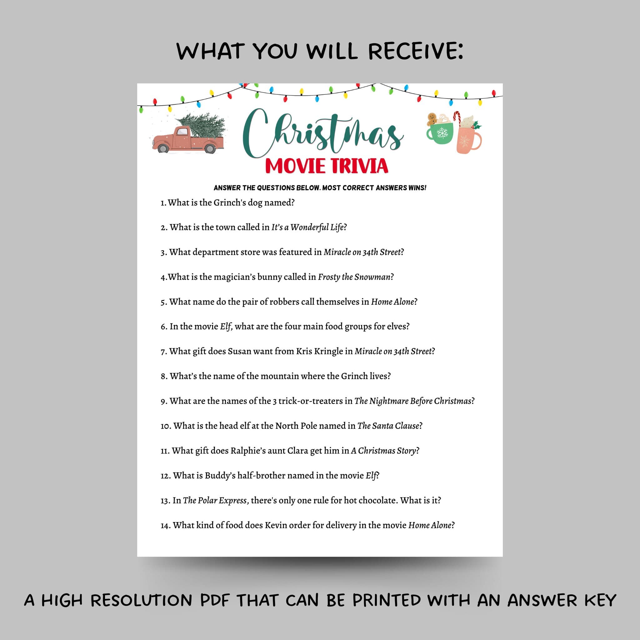 Christmas Movie Trivia Game Printable, Fun Holiday Party Game, Movie Quiz, Office Party Game, Xmas Family Activity, Christmas Party Game - image 3