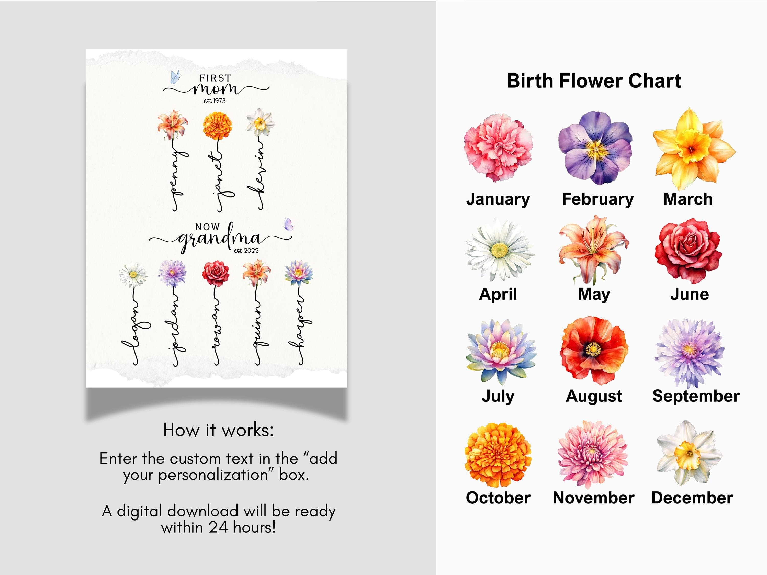 Custom First Mom Now Grandma Gift Printable Personalized Grandmas Garden Wall Art Sign Family Birth Flower Poster Mothers Day Gigi Birthday - image 4