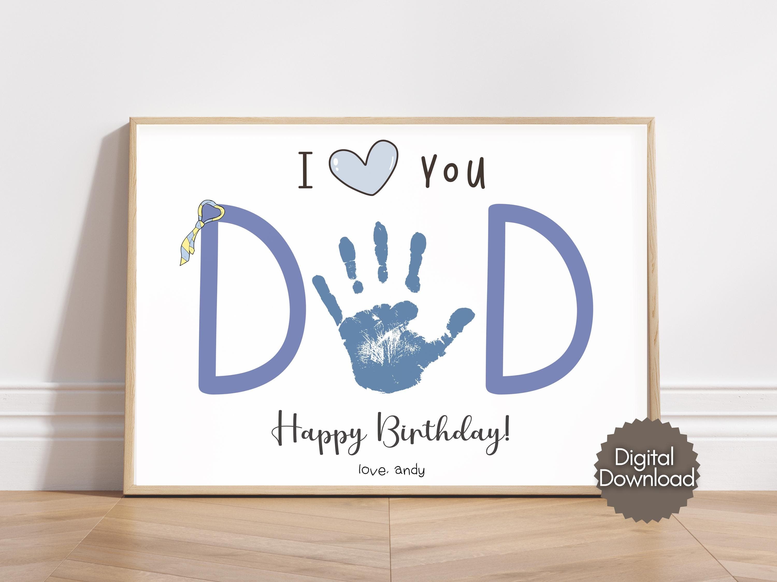 Happy Birthday Dad Gift from Kids Printable, DIY Custom Present Handprint Craft Art Keepsake Card Baby Toddler Child Fun Daddy Cute Template - image 4