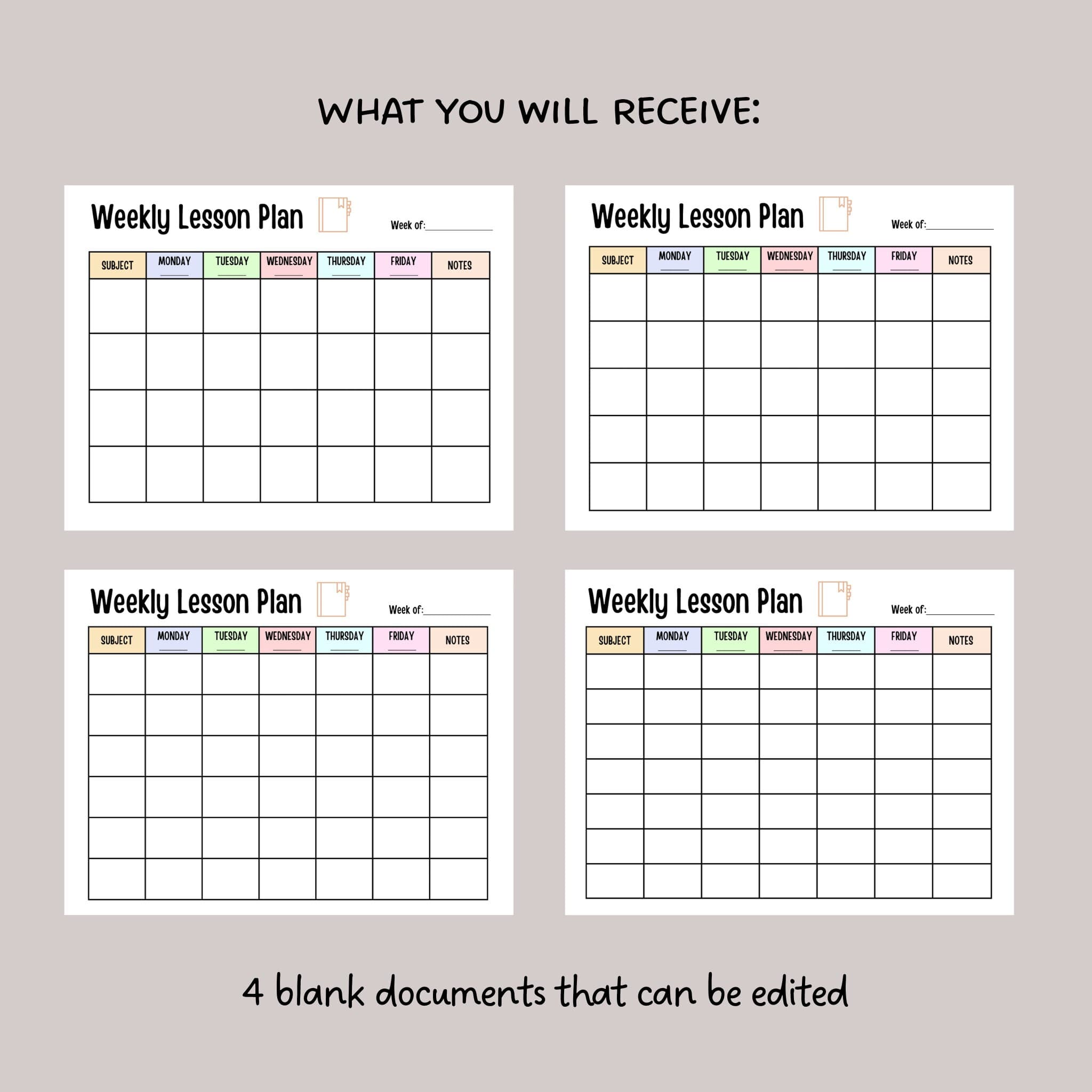 Weekly Lesson Plan Printable, Editable Weekly School Schedule, Simple Weekly Lesson Planner, Lesson Plan Sheet, Homeschool Weekly Planner - image 4