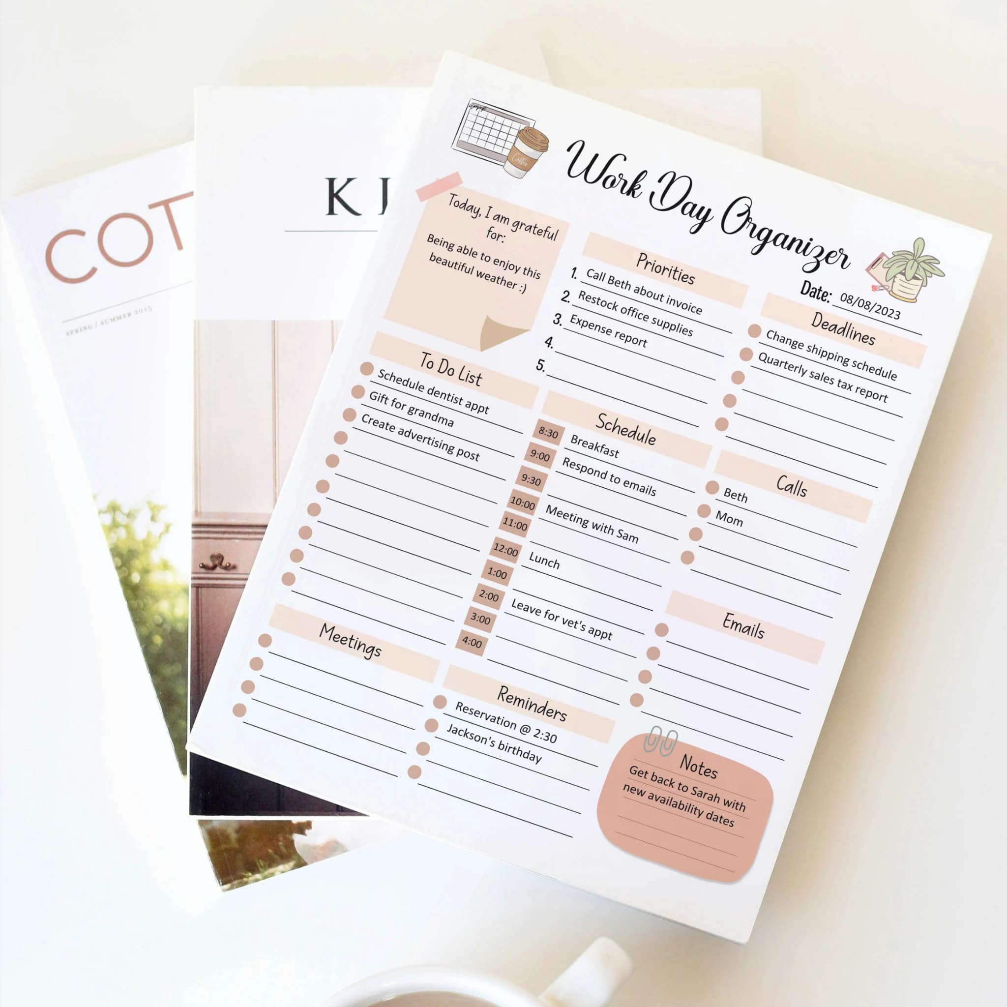 Work Day Organizer Editable Fillable, Printable Work Planner, Daily Planner, To Do List, Digital Productivity Planner, Daily Schedule Work - image 5