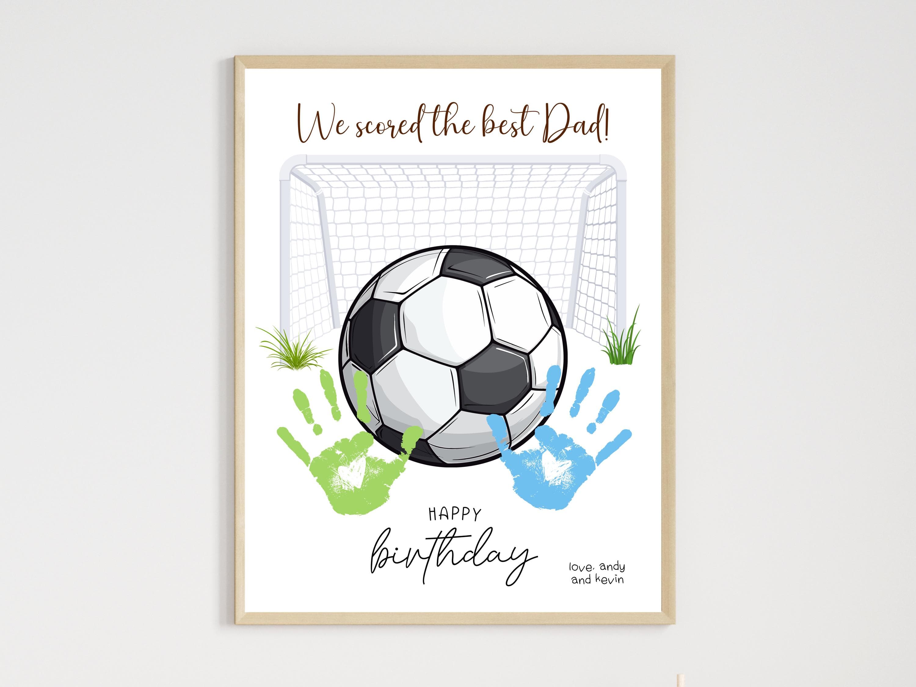 Happy Birthday Dad Handprint Craft Printable, DIY Soccer Art Gift for Daddy from Kids Sports Daddy Keepsake Card Baby Toddler Child Template