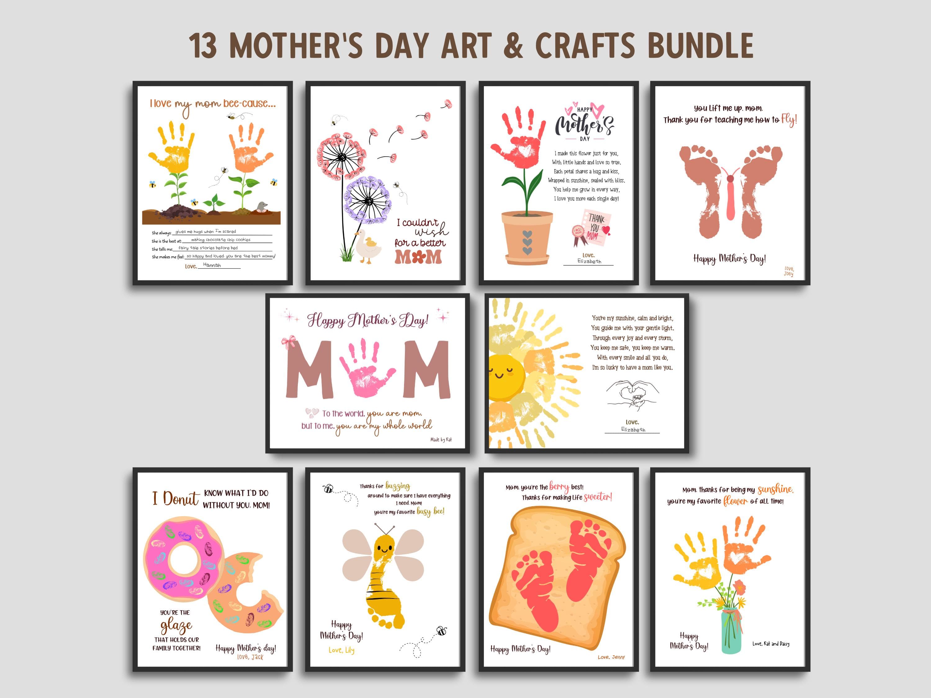 Mothers Day Handprint Craft Bundle for Kids Printable Card Art Activity Keepsake Birthday Personalized Mom Gift Preschool Kindergarten Pre-K