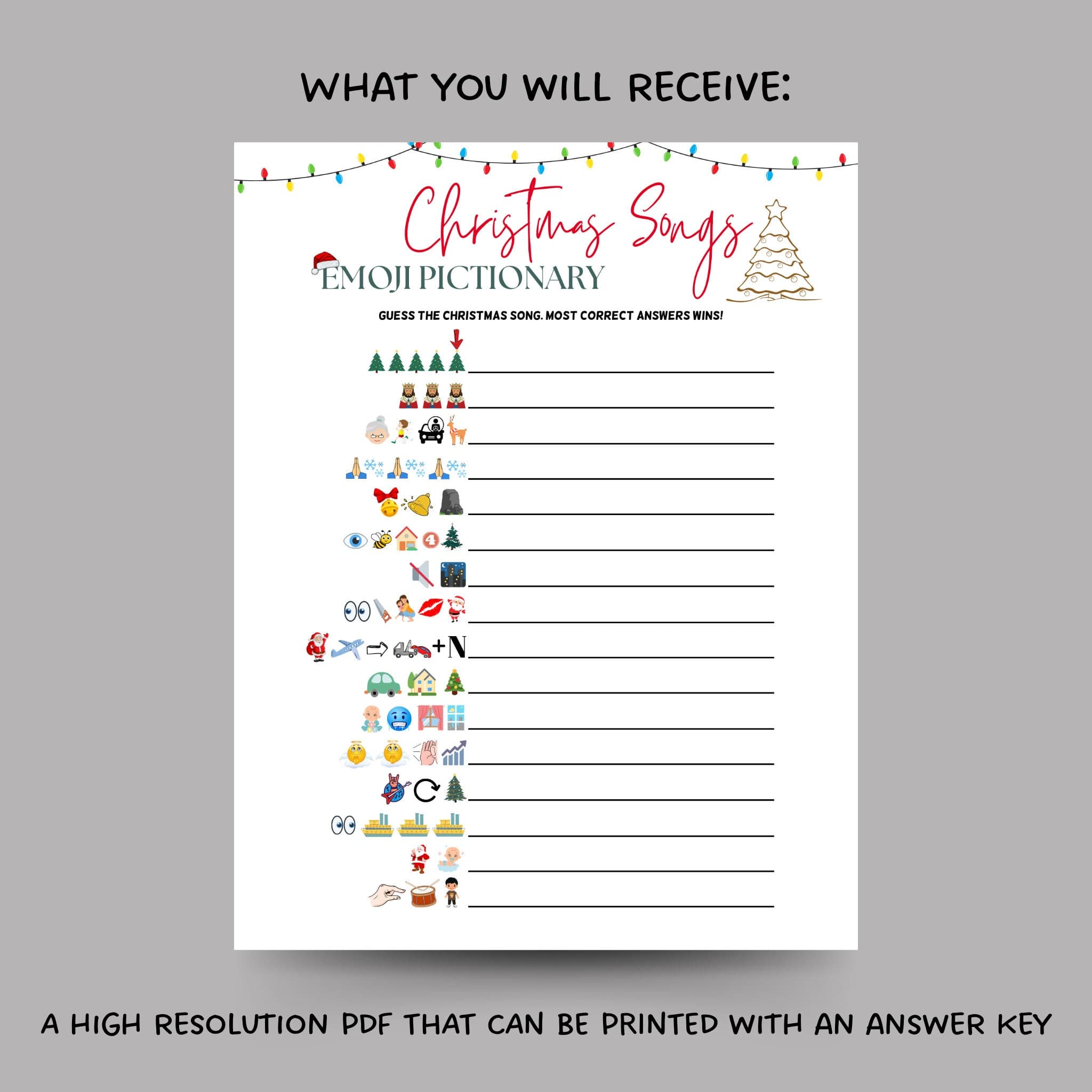 Christmas Songs Emoji Pictionary Printable, Christmas Guessing Game, Xmas Movie Emoji Game, Fun Holiday Family Game, Office Work Party Game - image 3