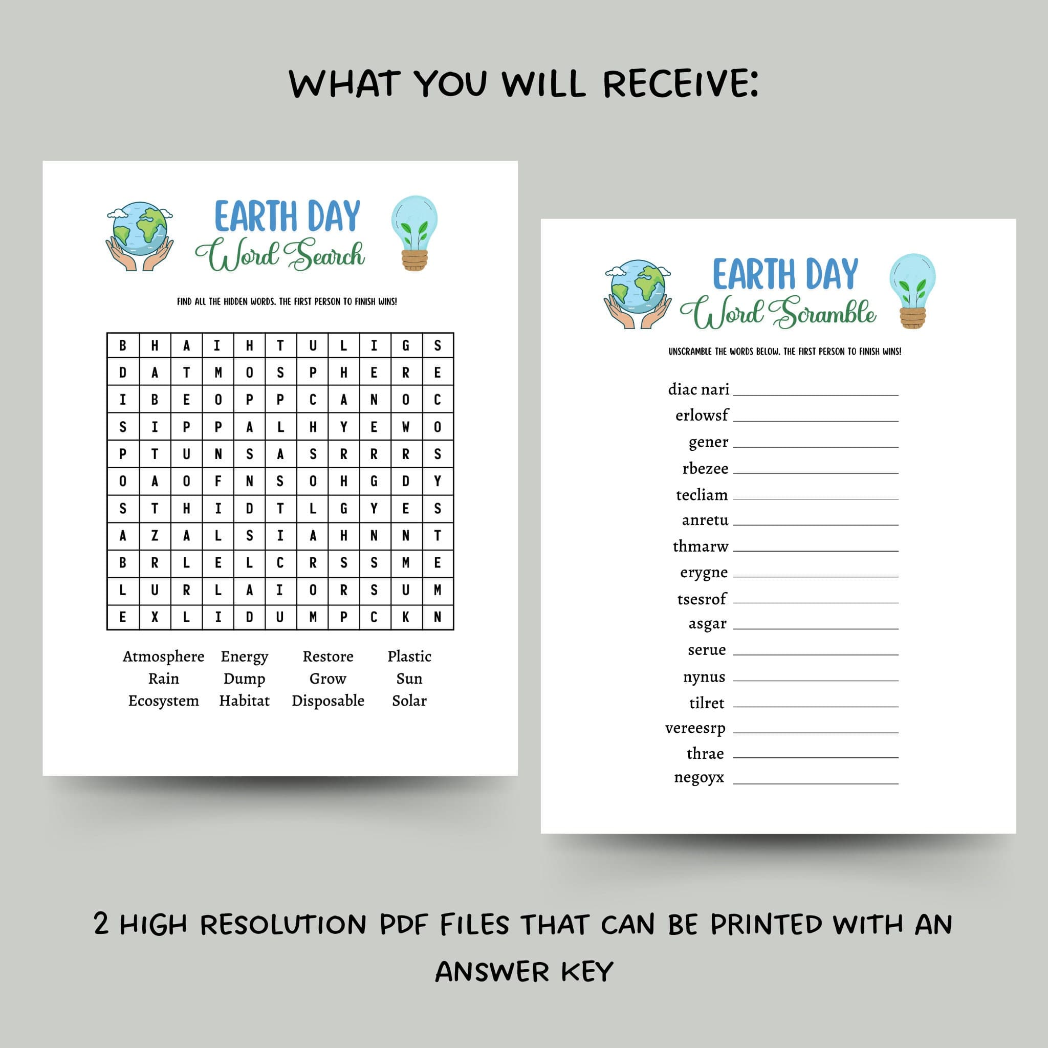 Earth Day Games Printable, Environmental Activity Word Search & Word Scramble, Party Game for Kids And Adults, Family Game, Classroom Game - image 3