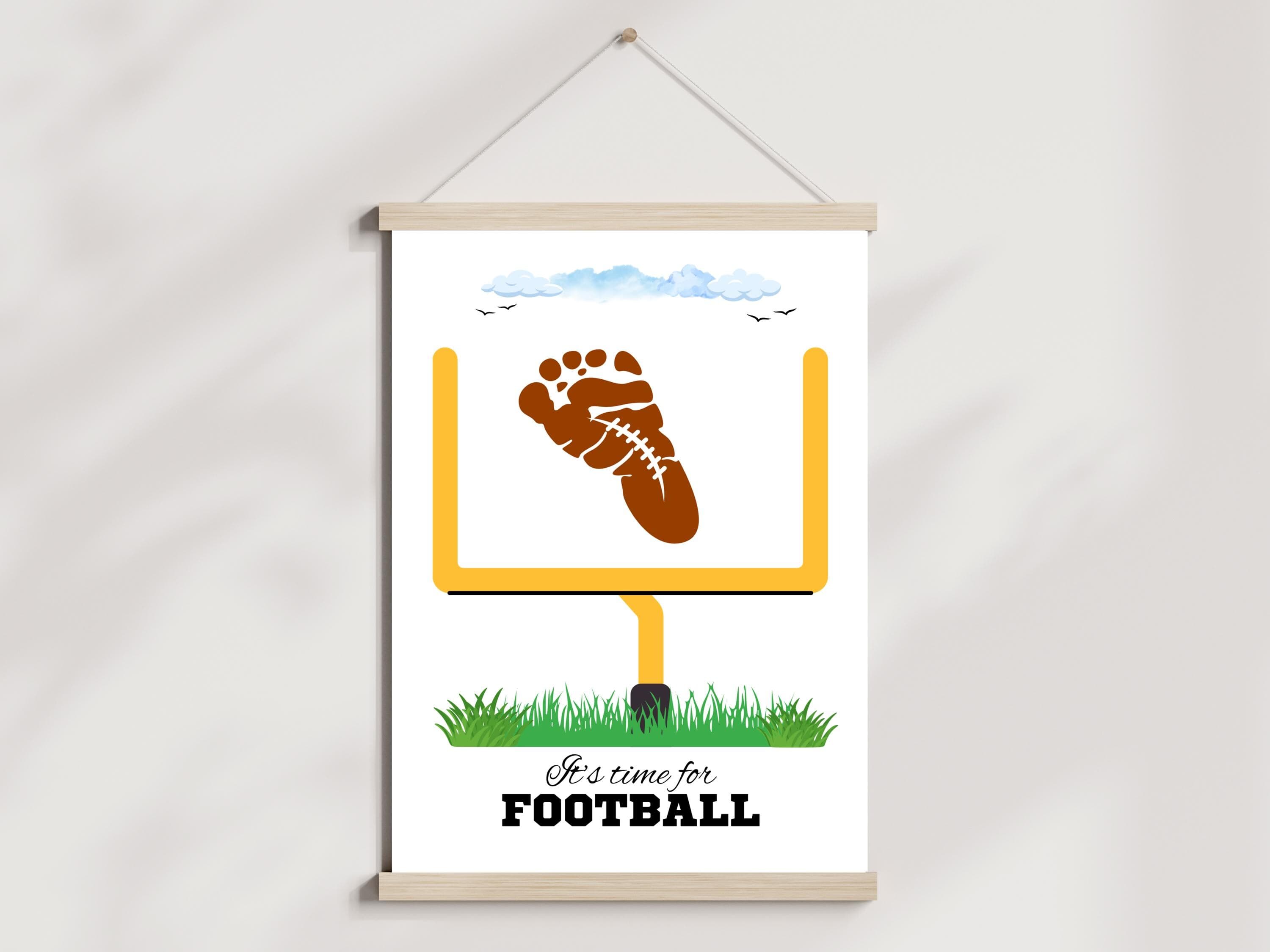 Football Footprint Craft Printable for Kids, DIY Sports Wall Art Activity Keepsake Baby Infant Toddler Fathers Day Card Gift - image 4