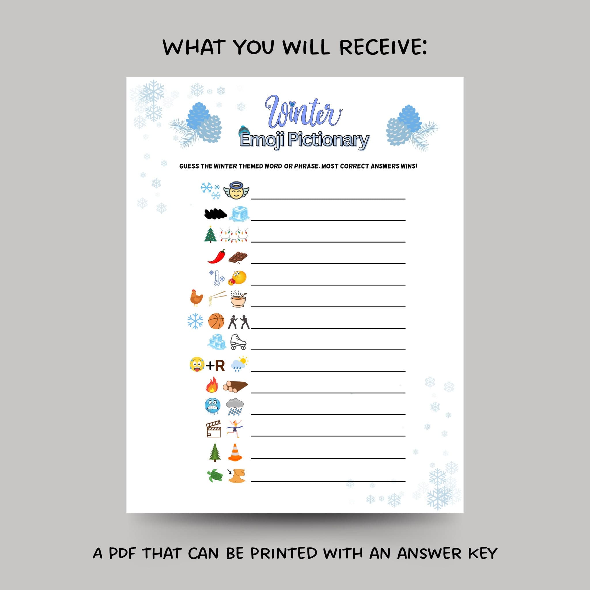 Winter Emoji Pictionary Game Printable, Holiday Party Games, Fun Winter Game, Winter Family Activity, For Kids & Adults, Christmas New Years - image 3