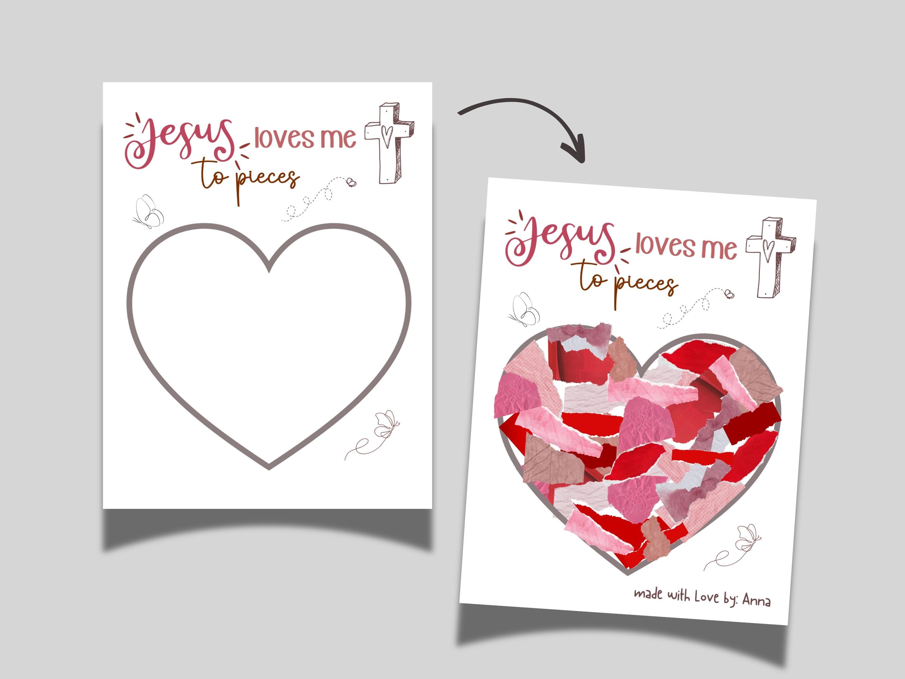 Jesus Loves Me to Pieces Christian Craft Printable, Valentine’s Day Art for Sunday School, Baby Toddler Child Nursery DIY Activity Preschool - image 3