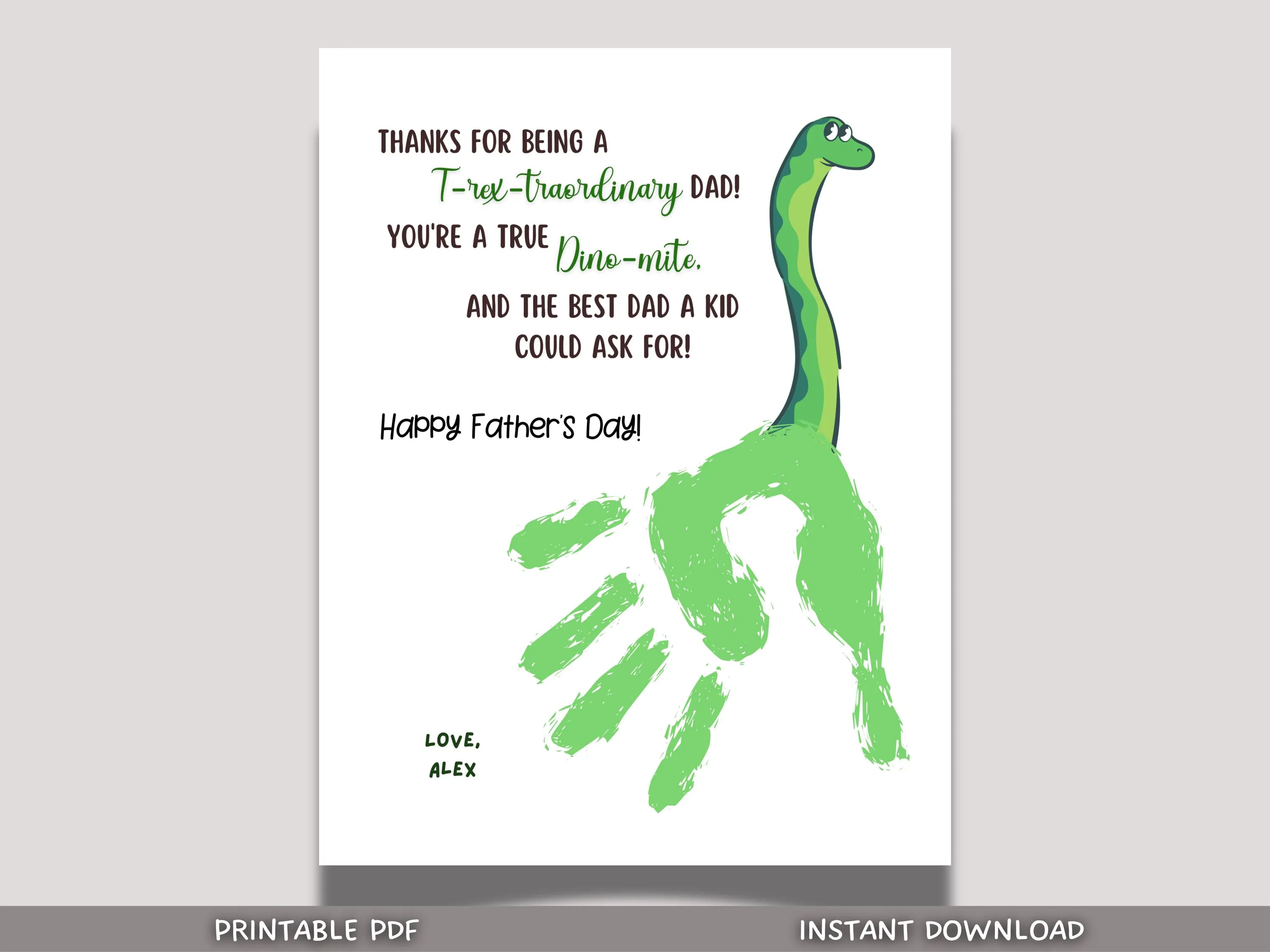 Fathers Day Handprint Craft for Kids Printable DIY Dad Card Dino Art Activity Personalized Birthday Gift from Baby Toddler Preschool Daycare