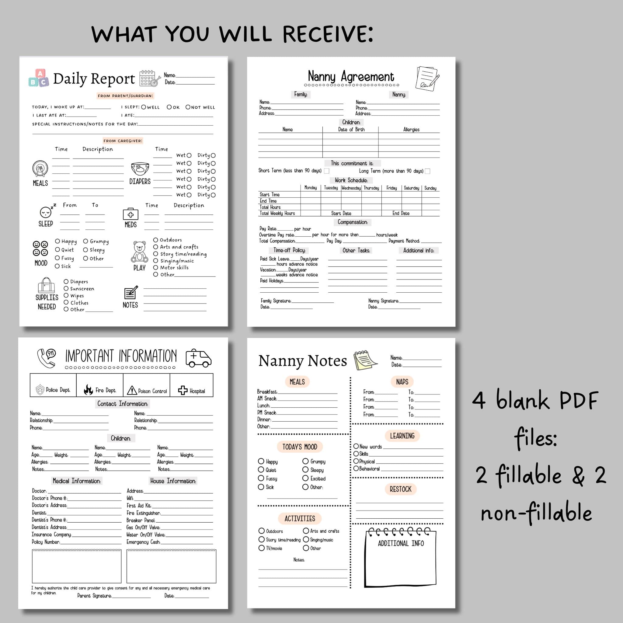Babysitter Planner Printable Bundle, Babysitter Information, Nanny Notes, Nanny Agreement, Emergency Info Sheet, Toddler Daily Report Log - image 3